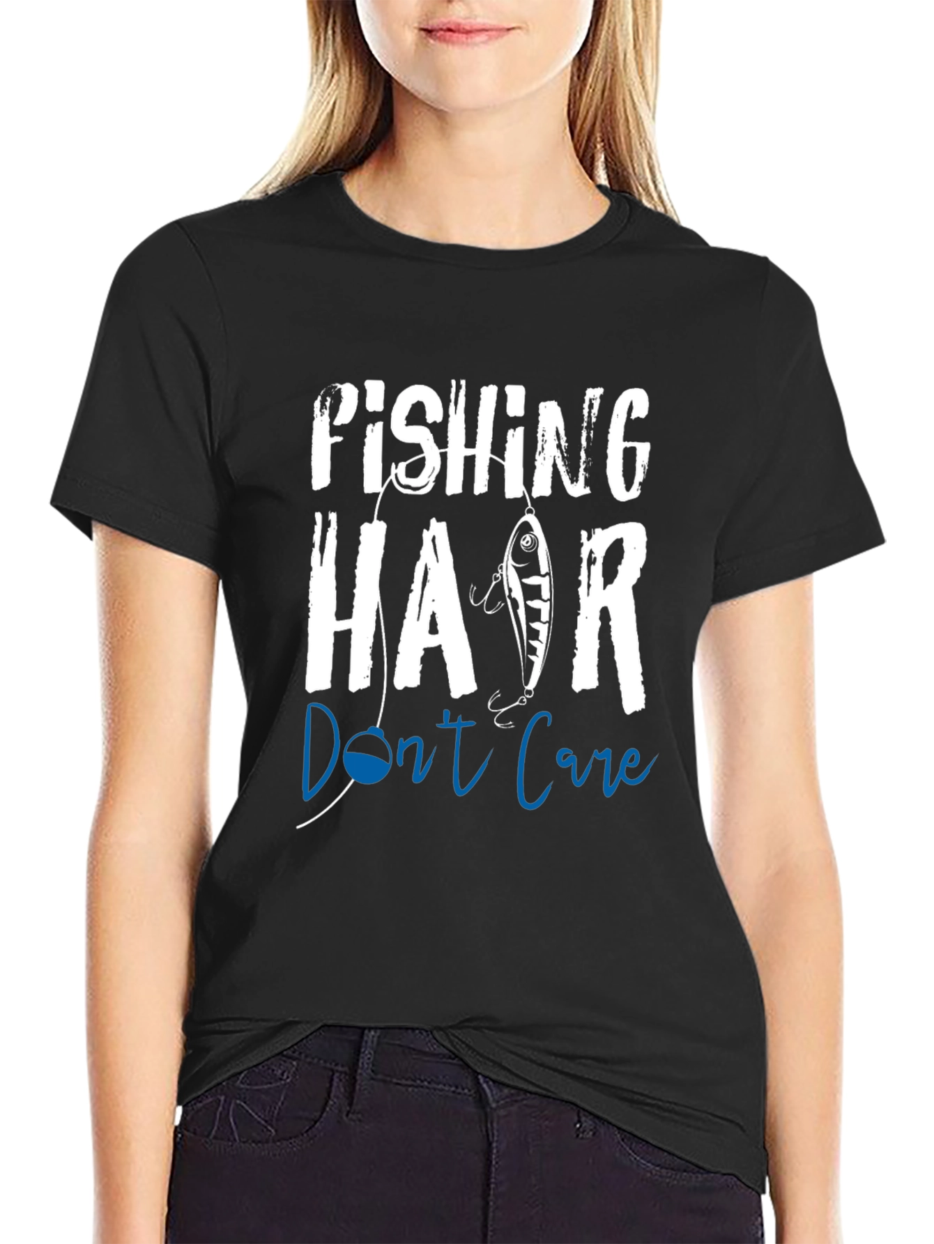 Fishing Hair Dont Care Graphic T-Shirt
