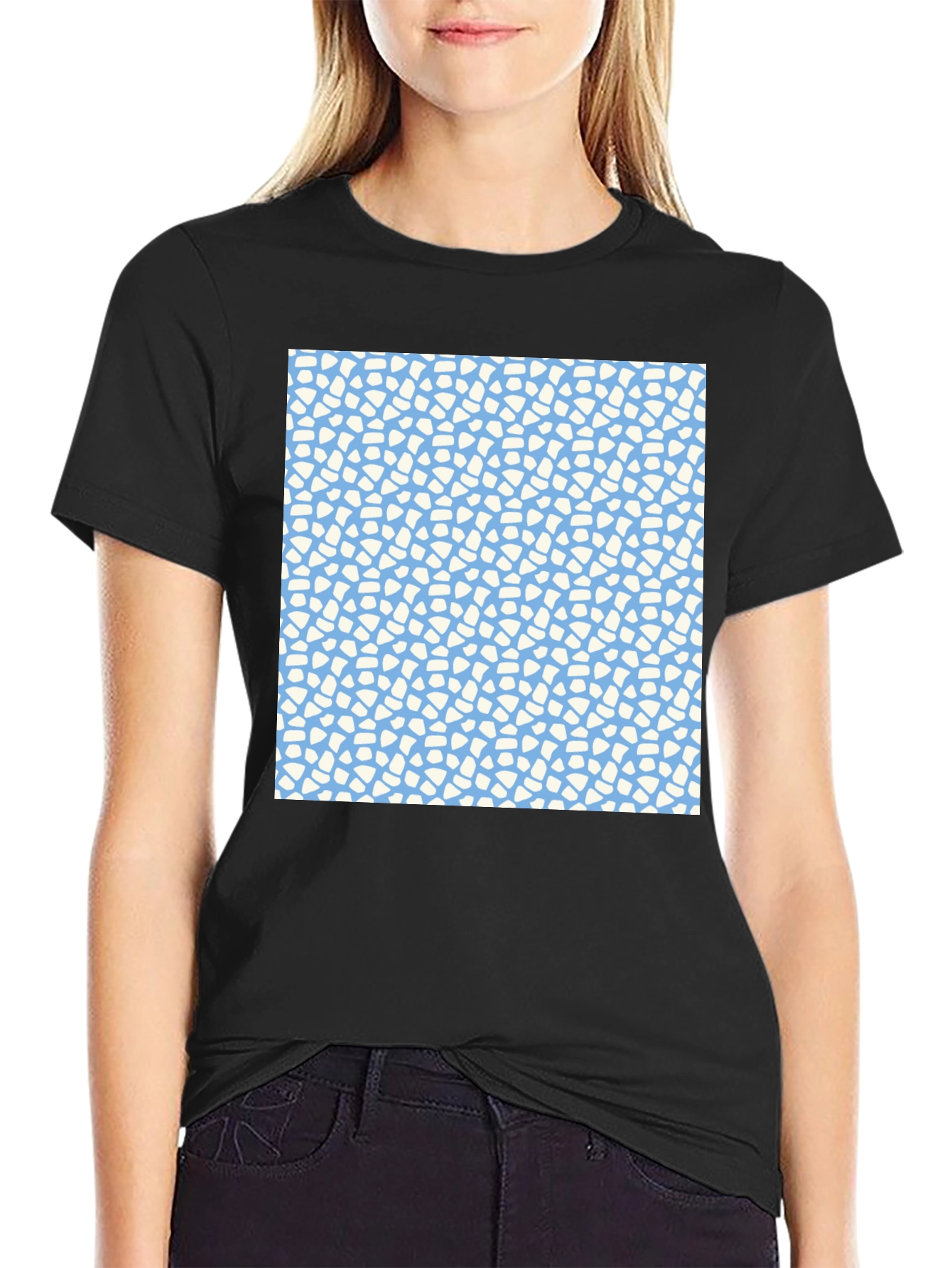 Abstract Pattern Tee - Light Blue and White