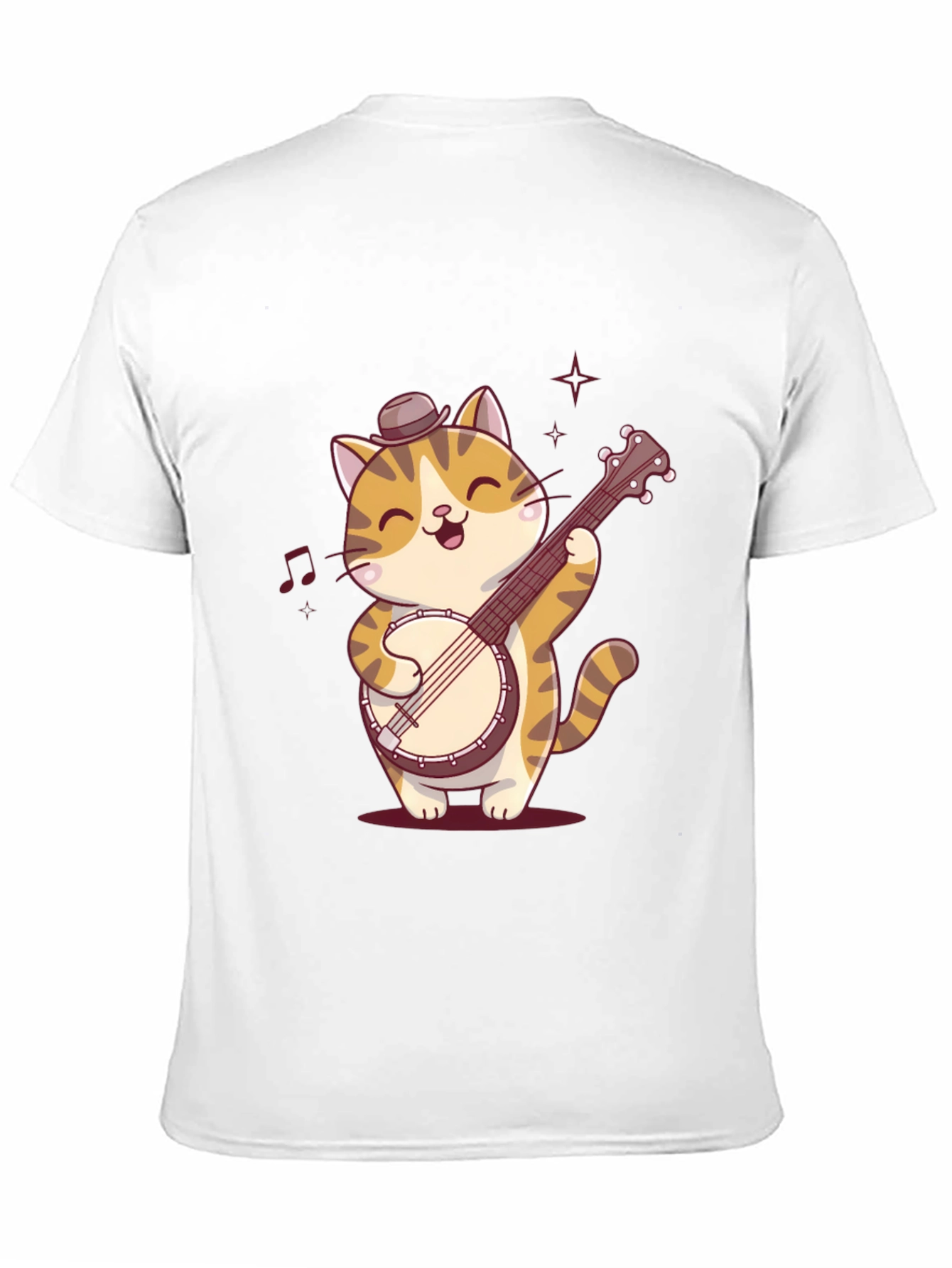 Cat Banjo Player Black T-Shirt