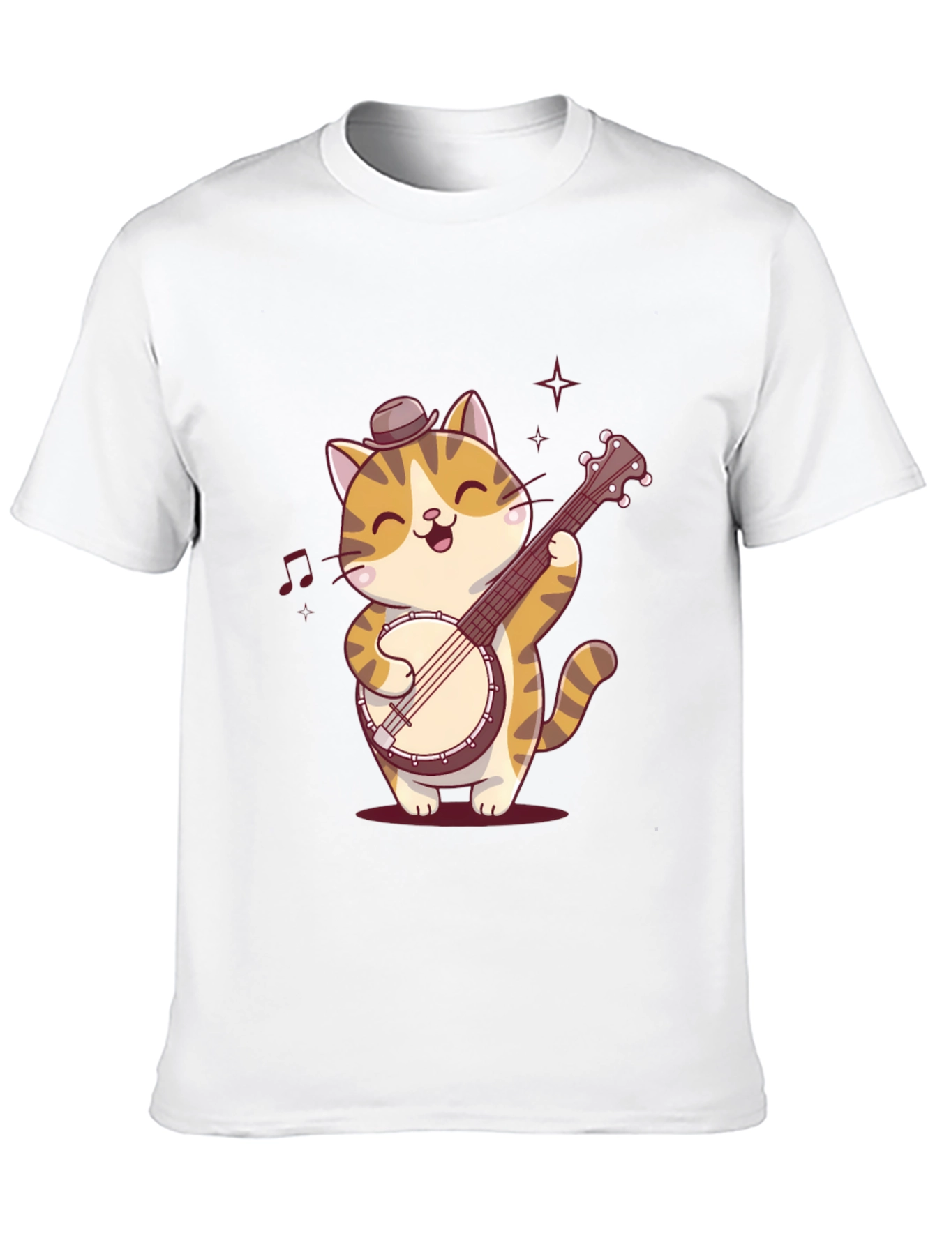 Cat Banjo Player Black T-Shirt