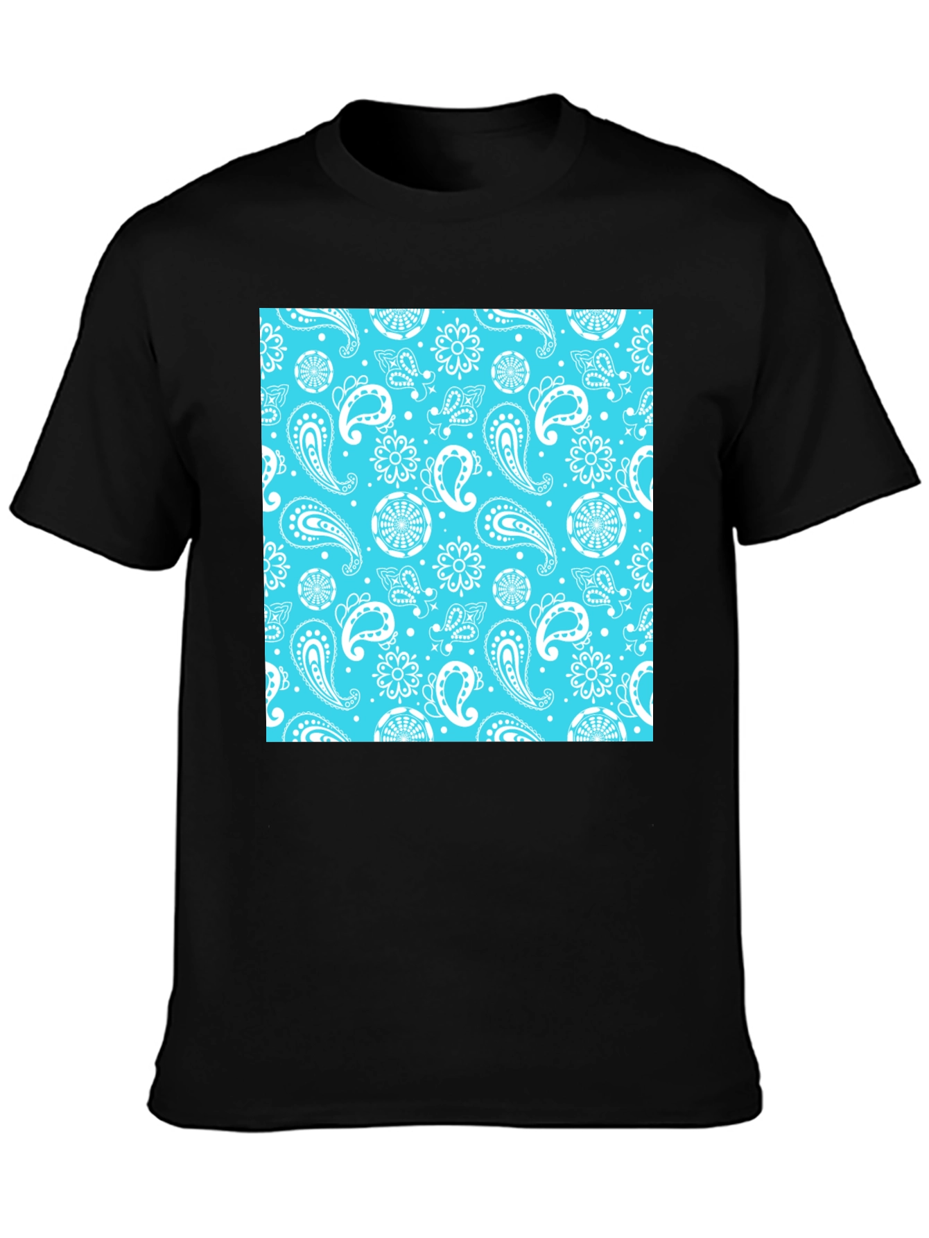 Black Tee with Blue Bandana Print