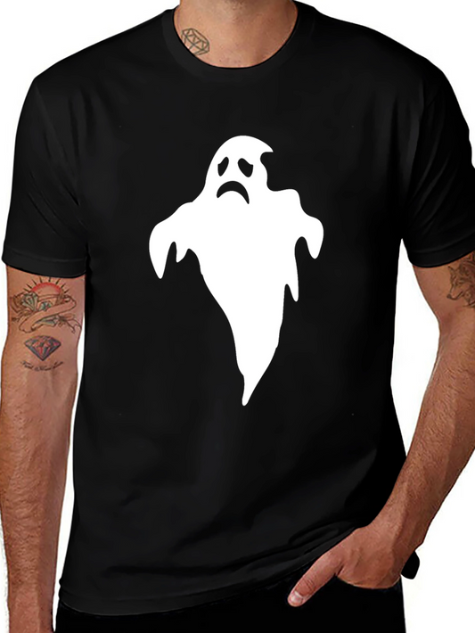 Sad Ghost Graphic T-Shirt - Black Halloween Tee