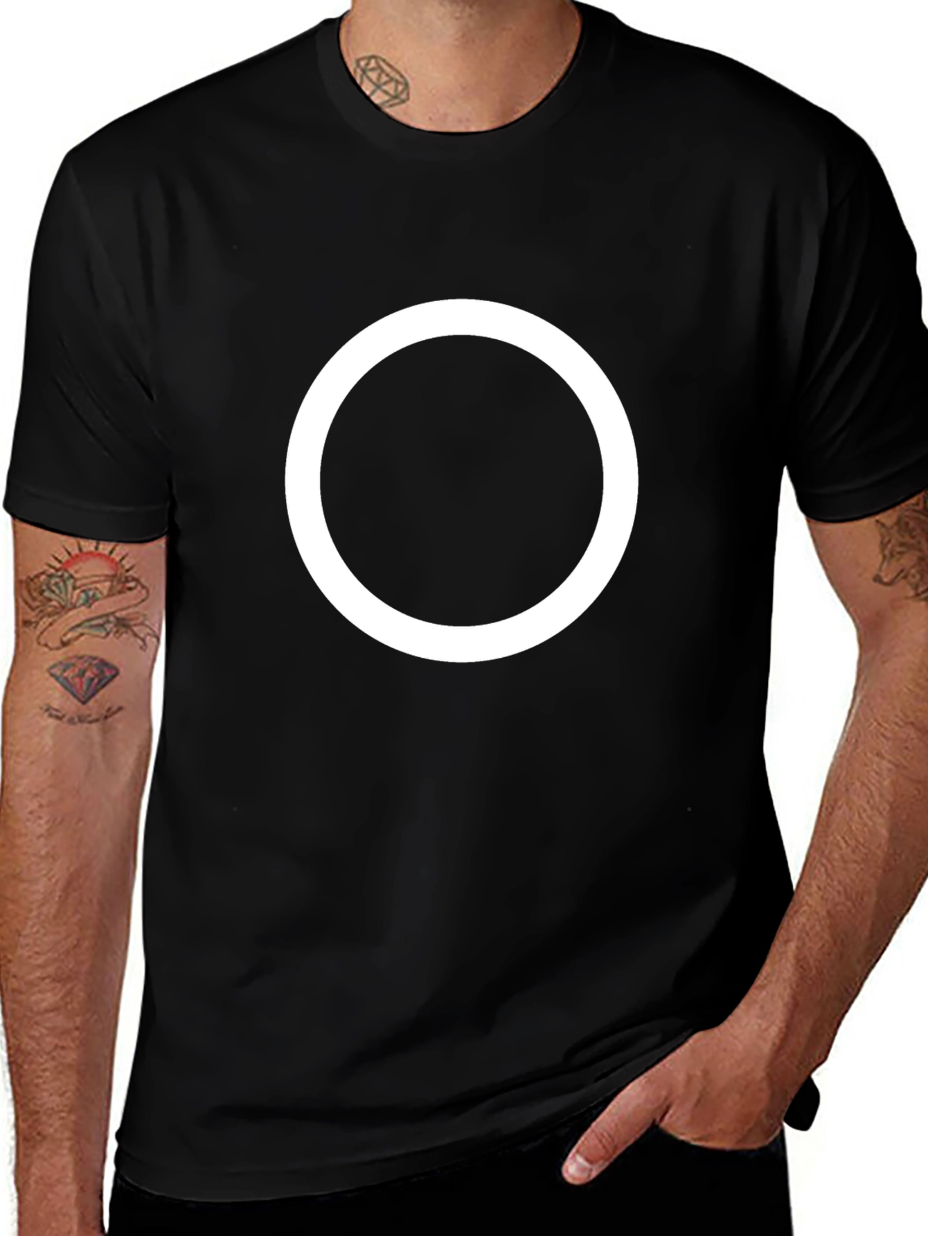 Black T-Shirt with White Circle Design