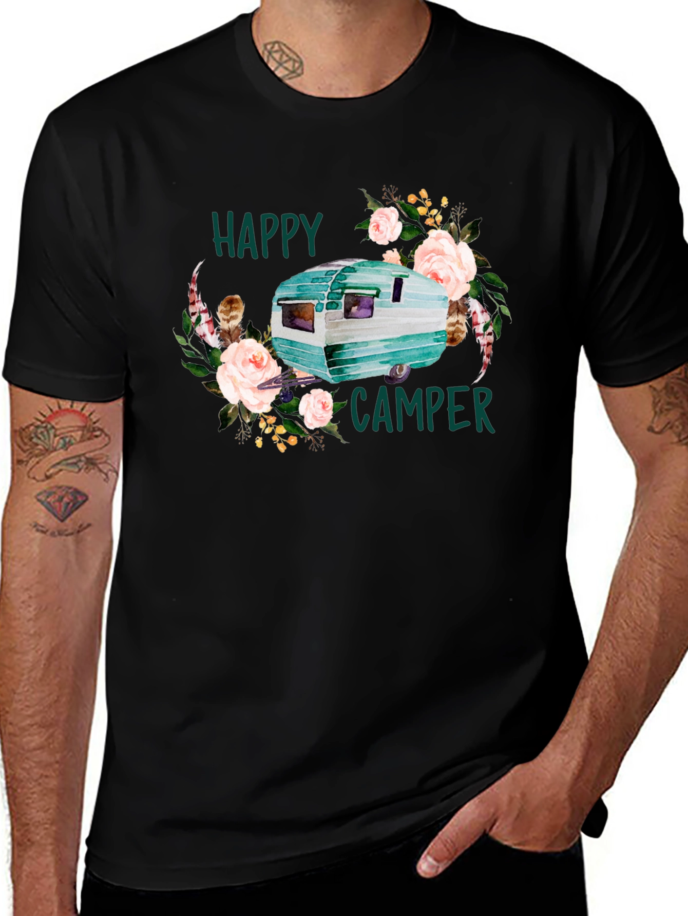 Happy Camper Floral Graphic T-Shirt