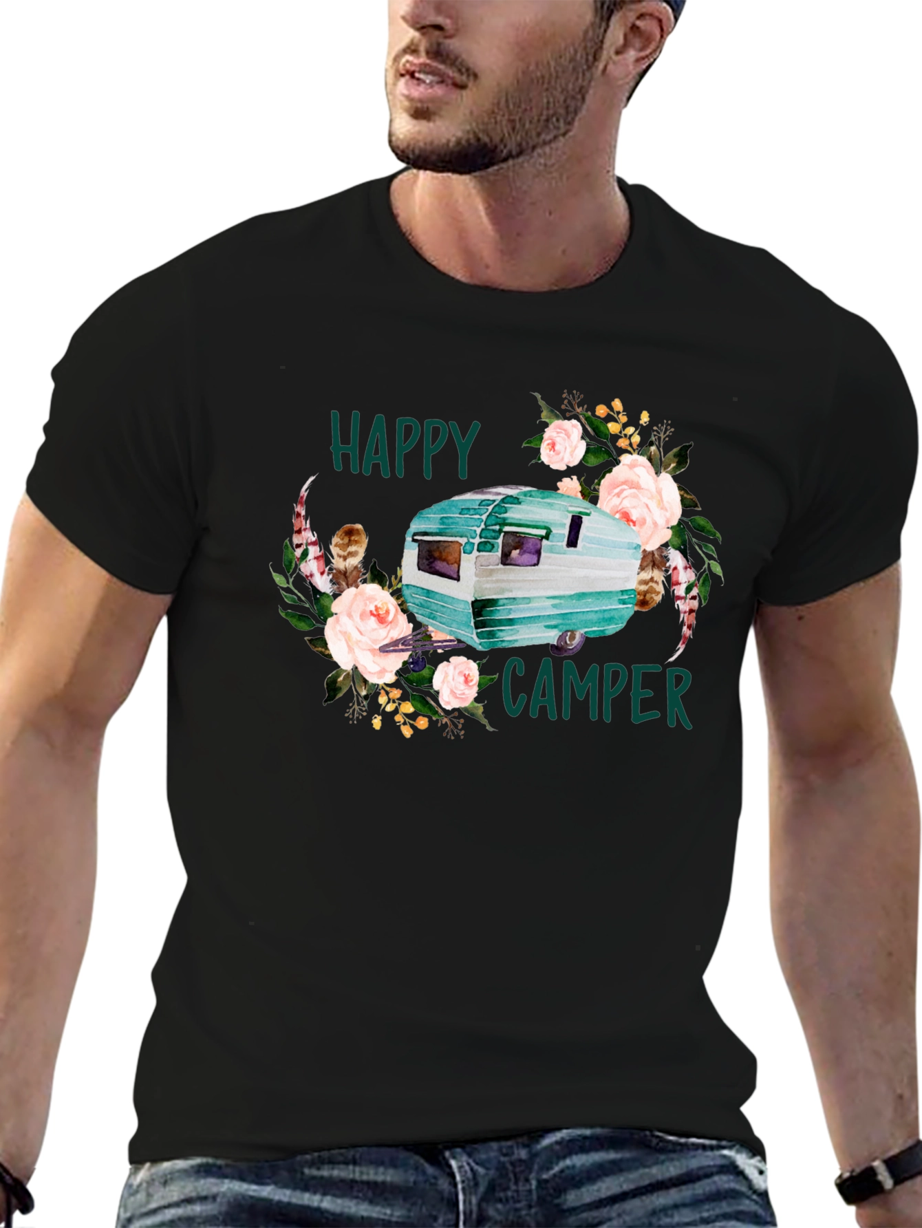 Happy Camper Floral Graphic T-Shirt