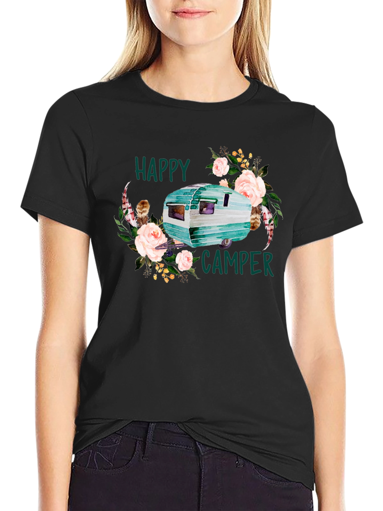 Happy Camper Floral Graphic T-Shirt