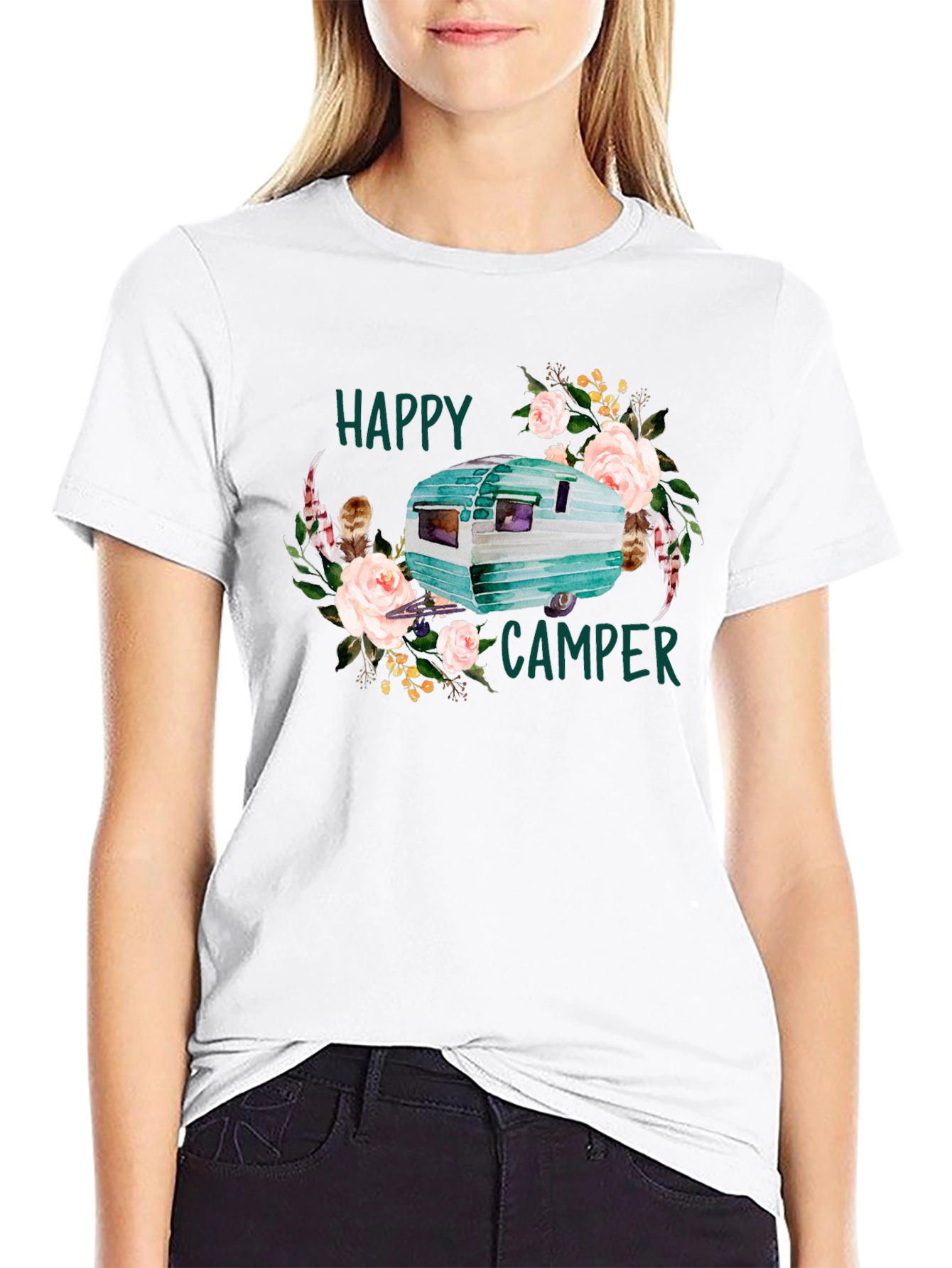 Happy Camper Floral Graphic T-Shirt