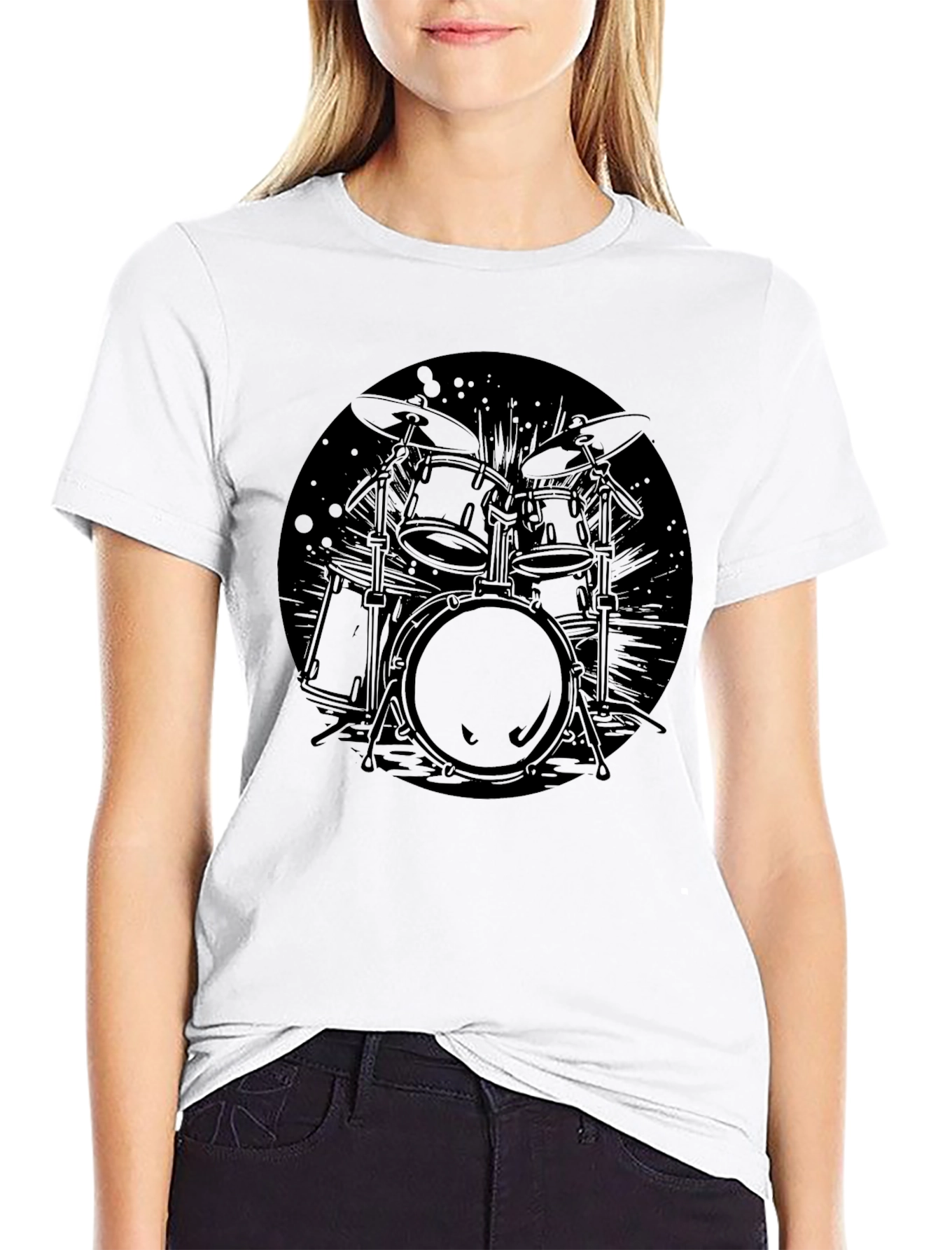 Black Drum Kit Graphic Tee - Music Lover T-Shirt