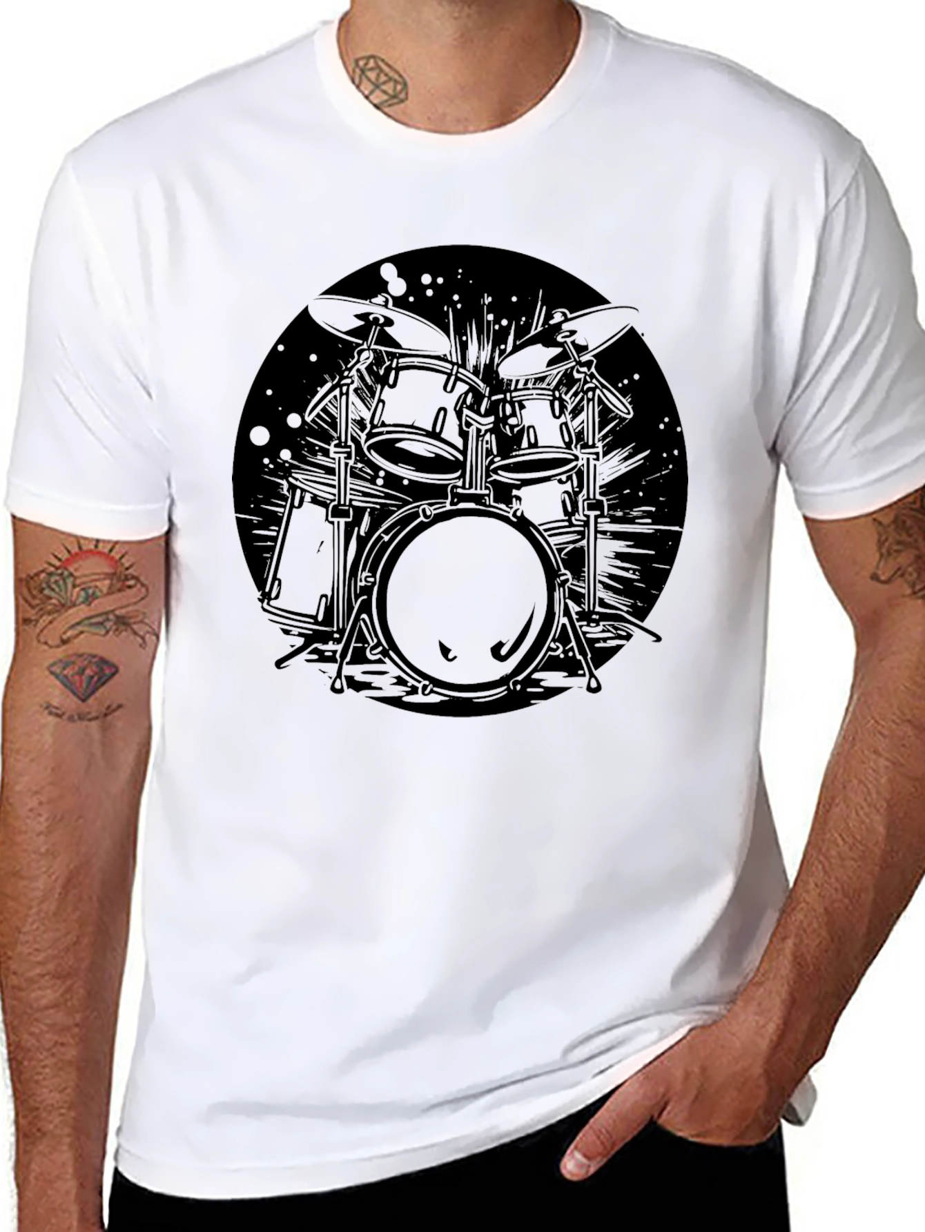 Black Drum Kit Graphic Tee - Music Lover T-Shirt
