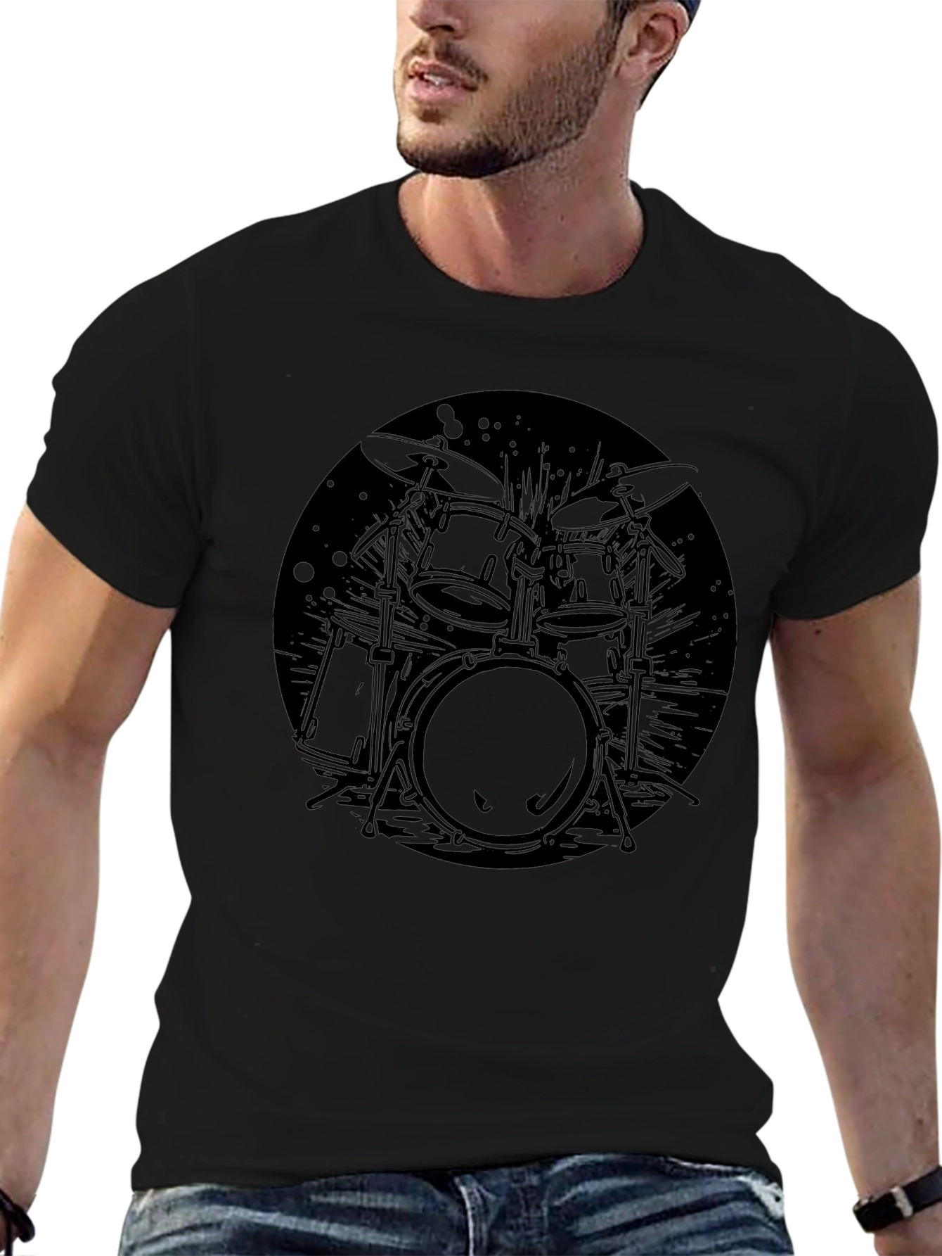 Black Drum Kit Graphic Tee - Music Lover T-Shirt