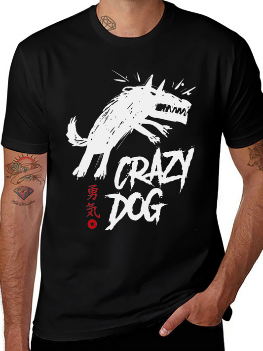 Crazy Dog Graphic Tee - Black Cotton T-Shirt