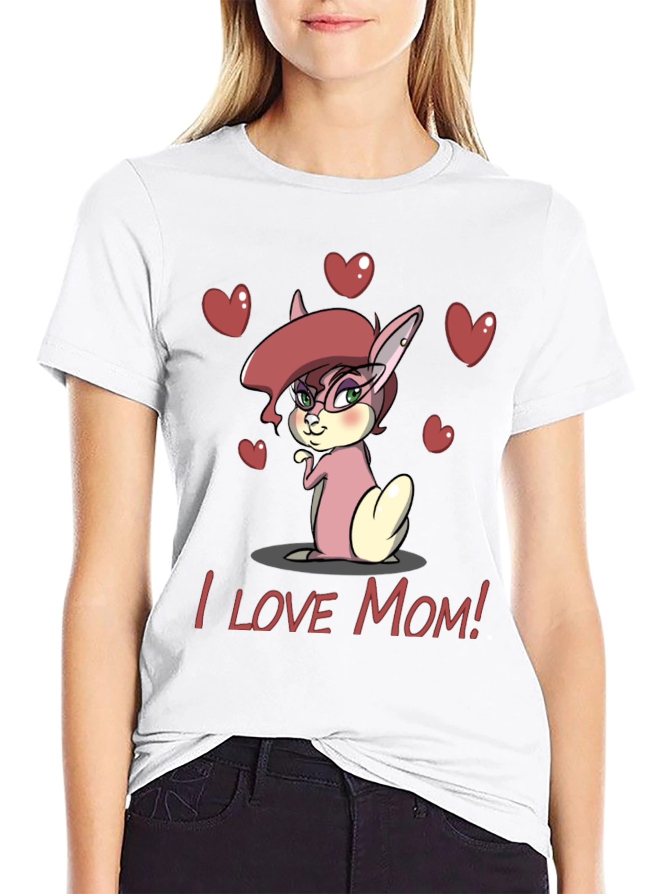 I Love Mom Bunny Graphic Tee - Black
