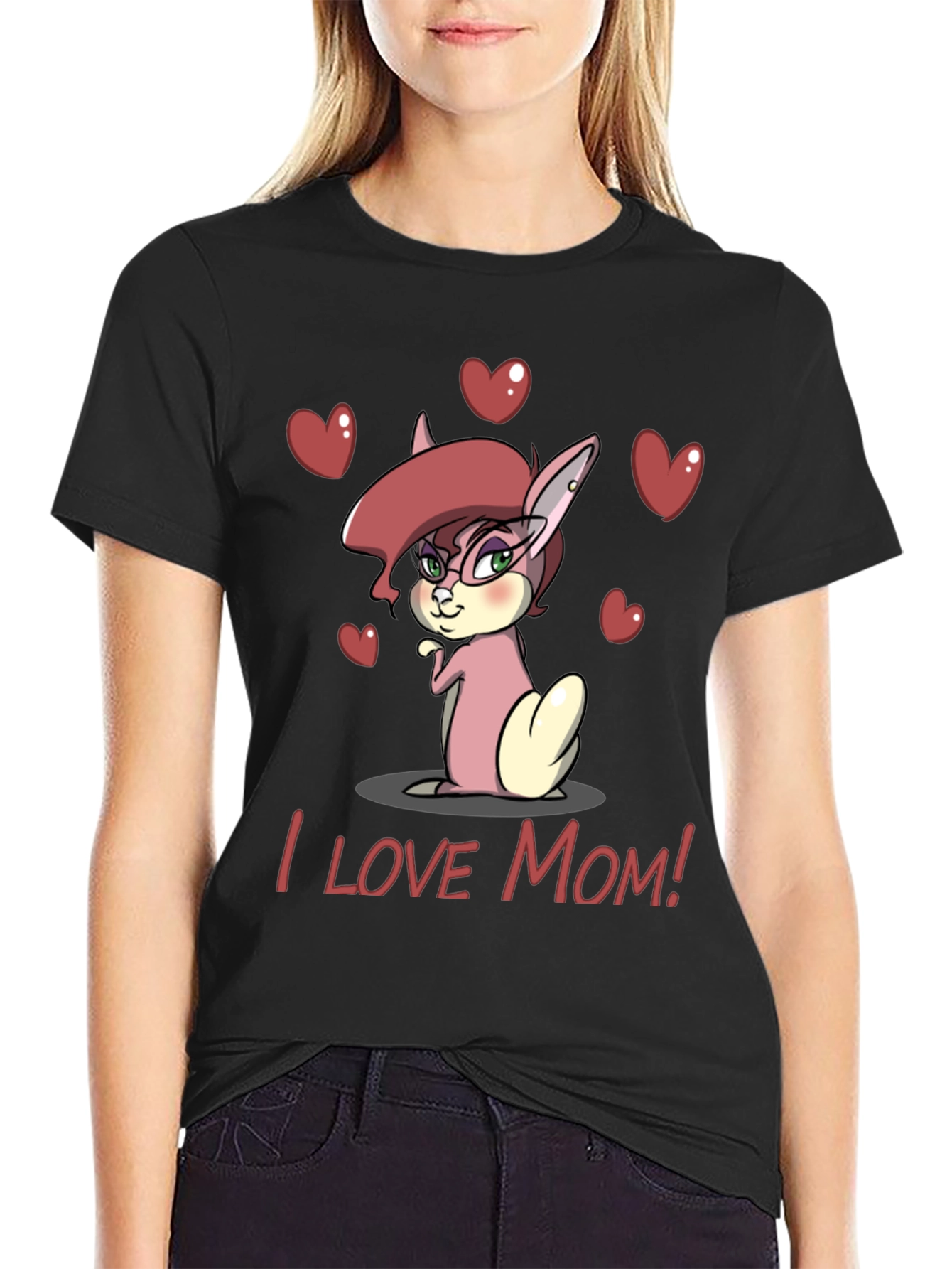 I Love Mom Bunny Graphic Tee - Black