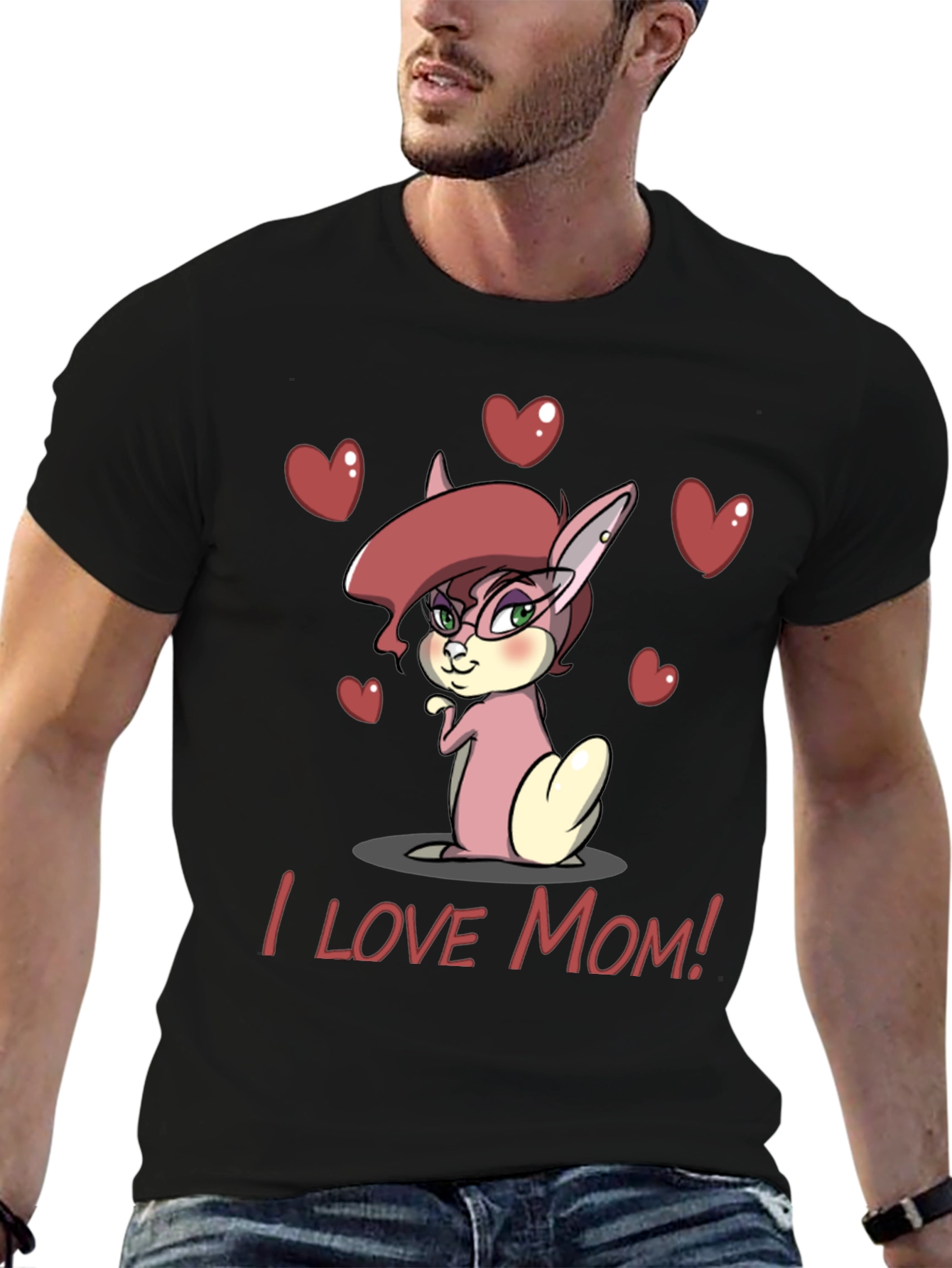 I Love Mom Bunny Graphic Tee - Black