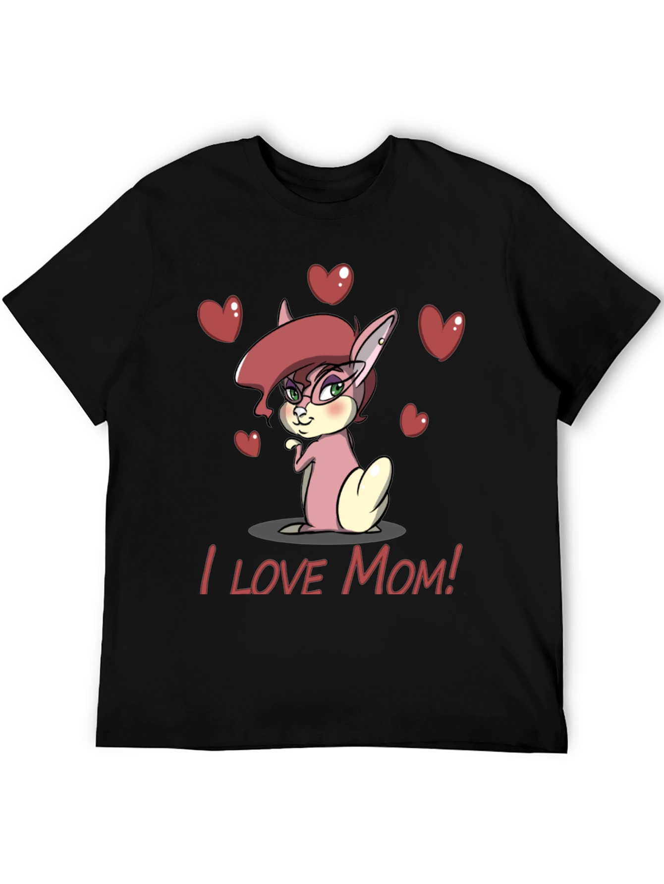 I Love Mom Bunny Graphic Tee - Black