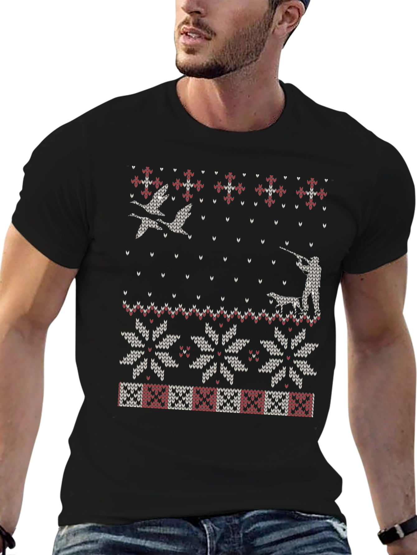 Ugly Christmas Sweater Style Hunting T-Shirt