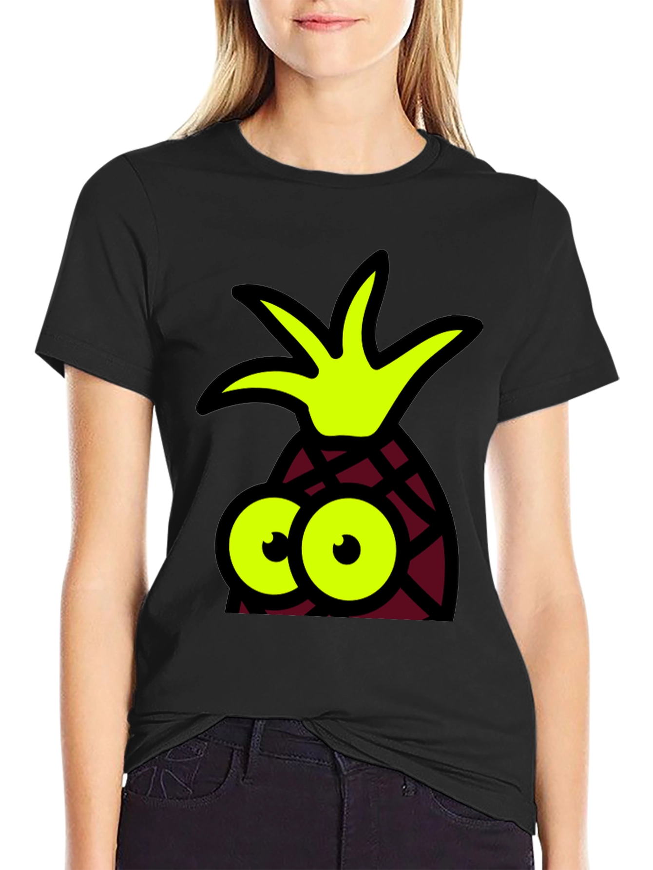 Pineapple Googly Eyes Black T-Shirt