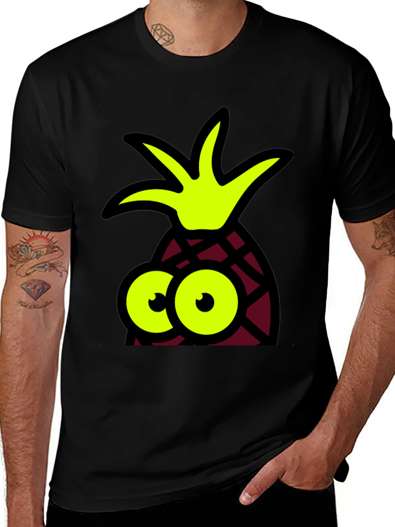 Pineapple Googly Eyes Black T-Shirt