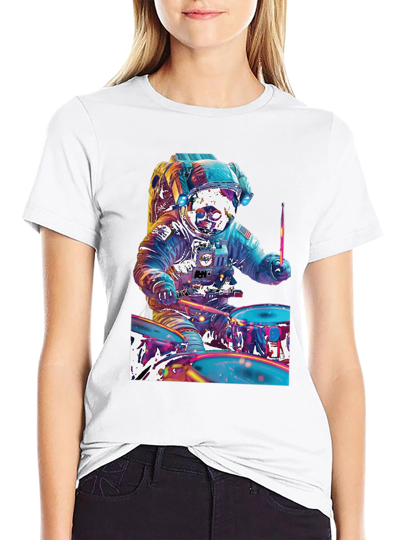Astronaut Drummer Graphic T-Shirt