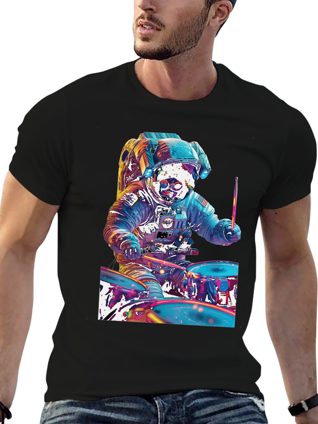 Astronaut Drummer Graphic T-Shirt