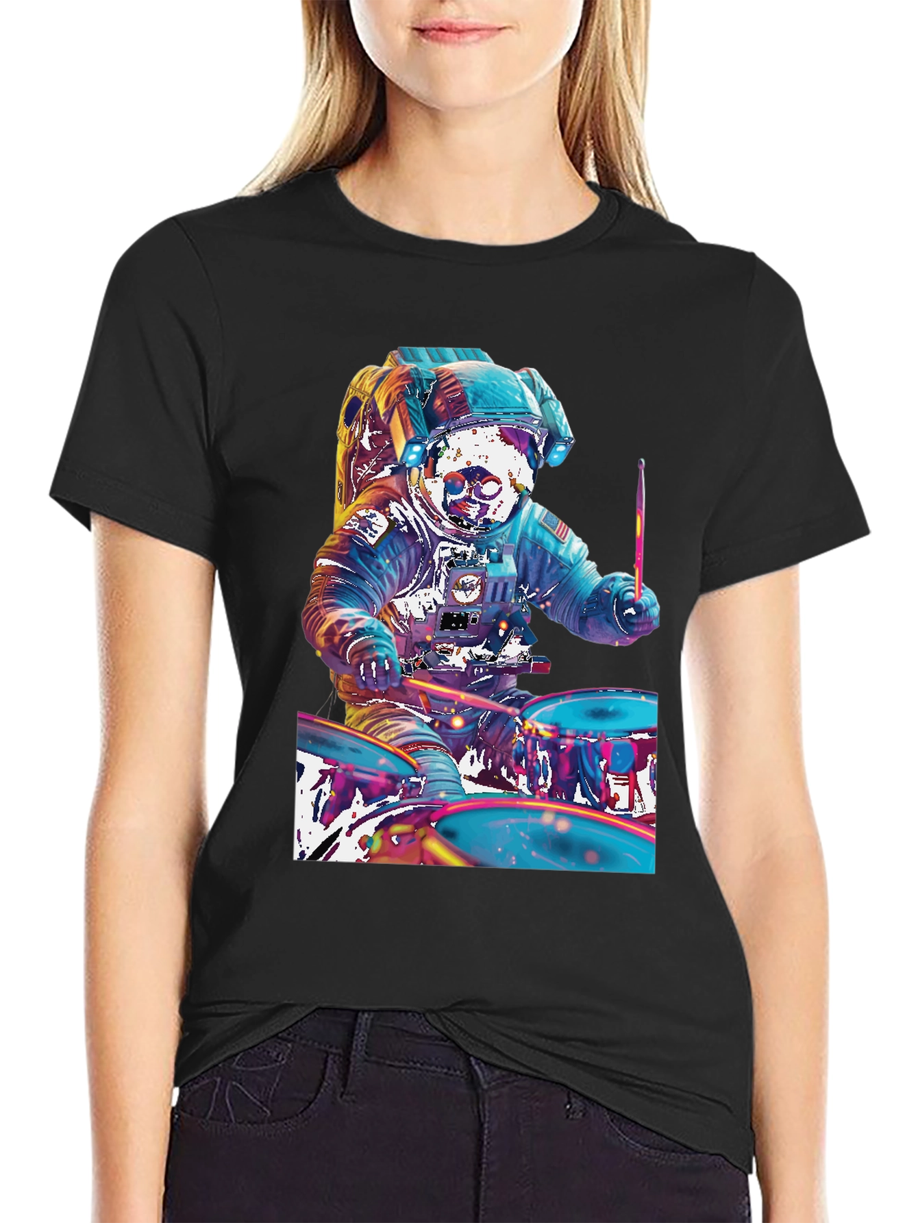 Astronaut Drummer Graphic T-Shirt