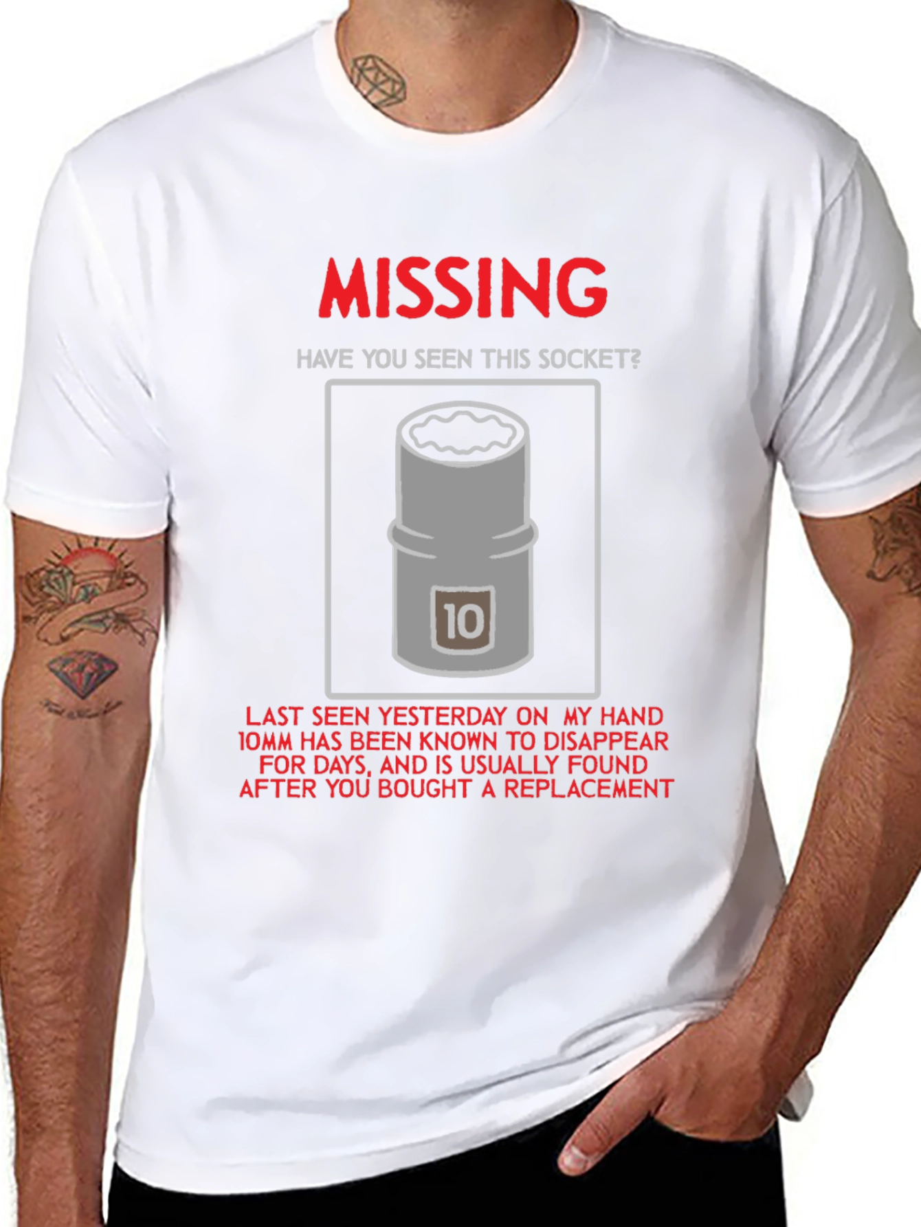 Missing 10mm Socket T-Shirt - Humorous Mechanic Tee