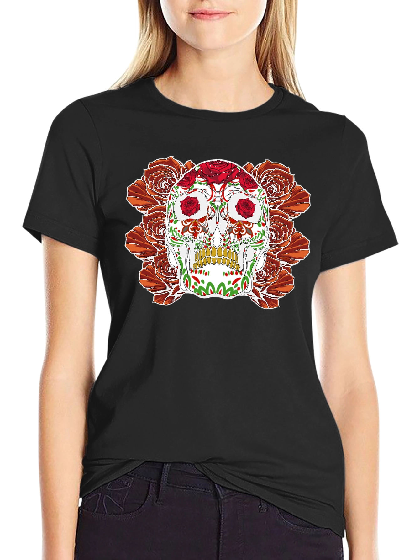 Day of the Dead Skull & Roses Graphic Tee