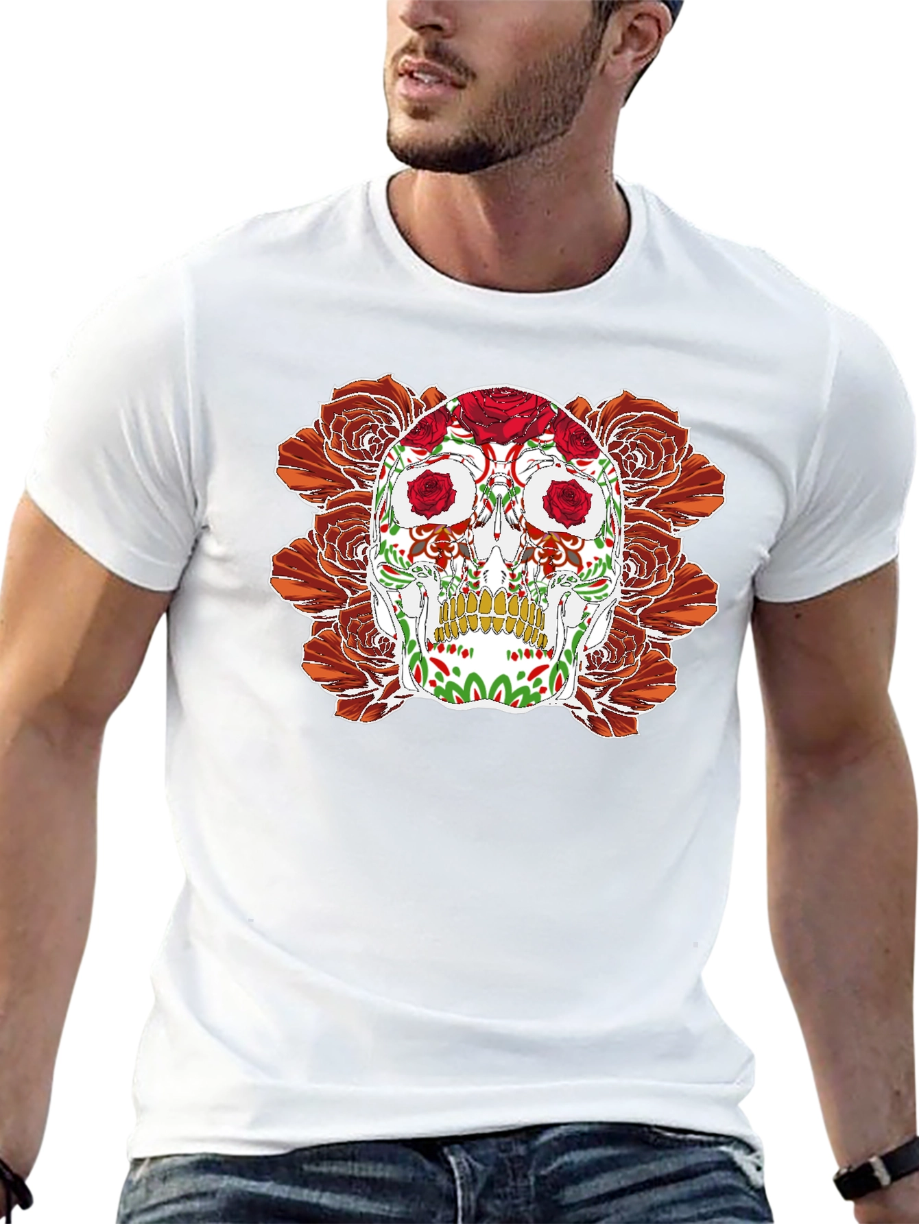 Day of the Dead Skull & Roses Graphic Tee