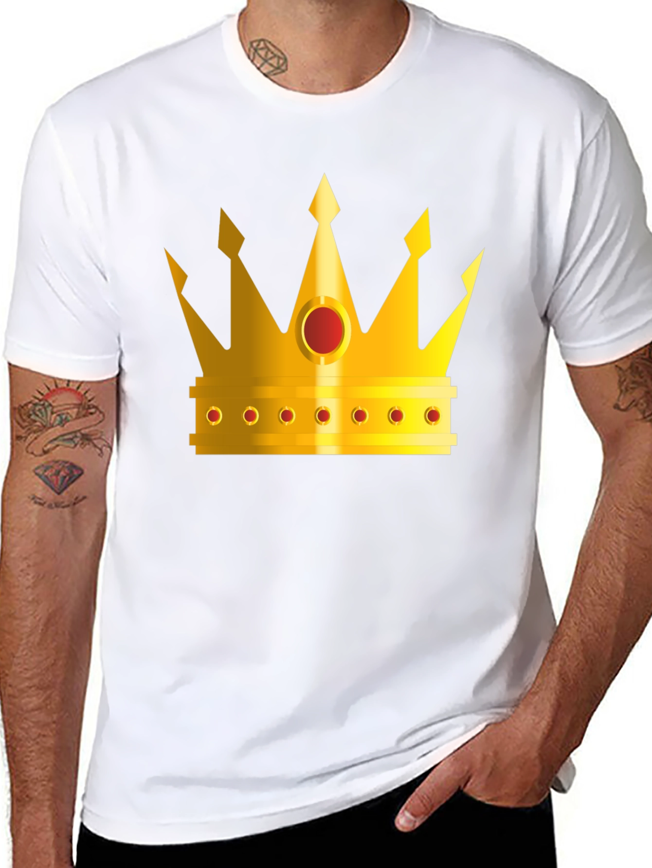 Golden Crown Graphic Tee - Black Crew Neck T-Shirt