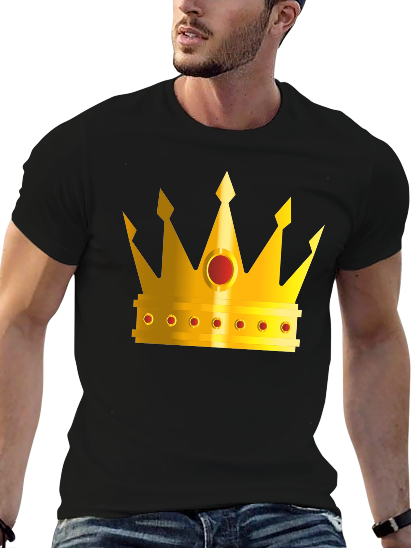 Golden Crown Graphic Tee - Black Crew Neck T-Shirt