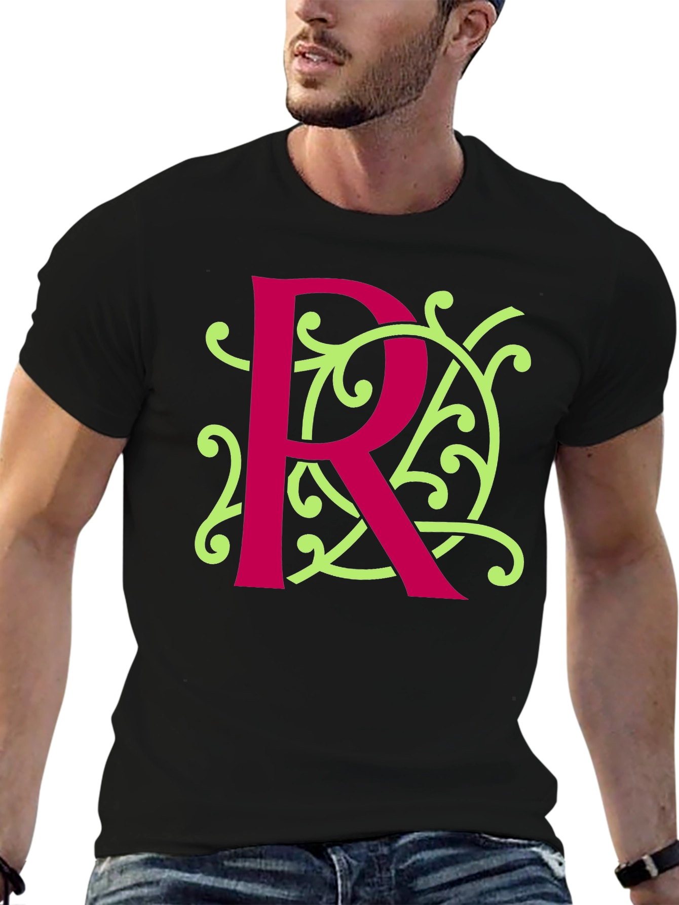 Monogram R Graphic Tee - Black Cotton Blend