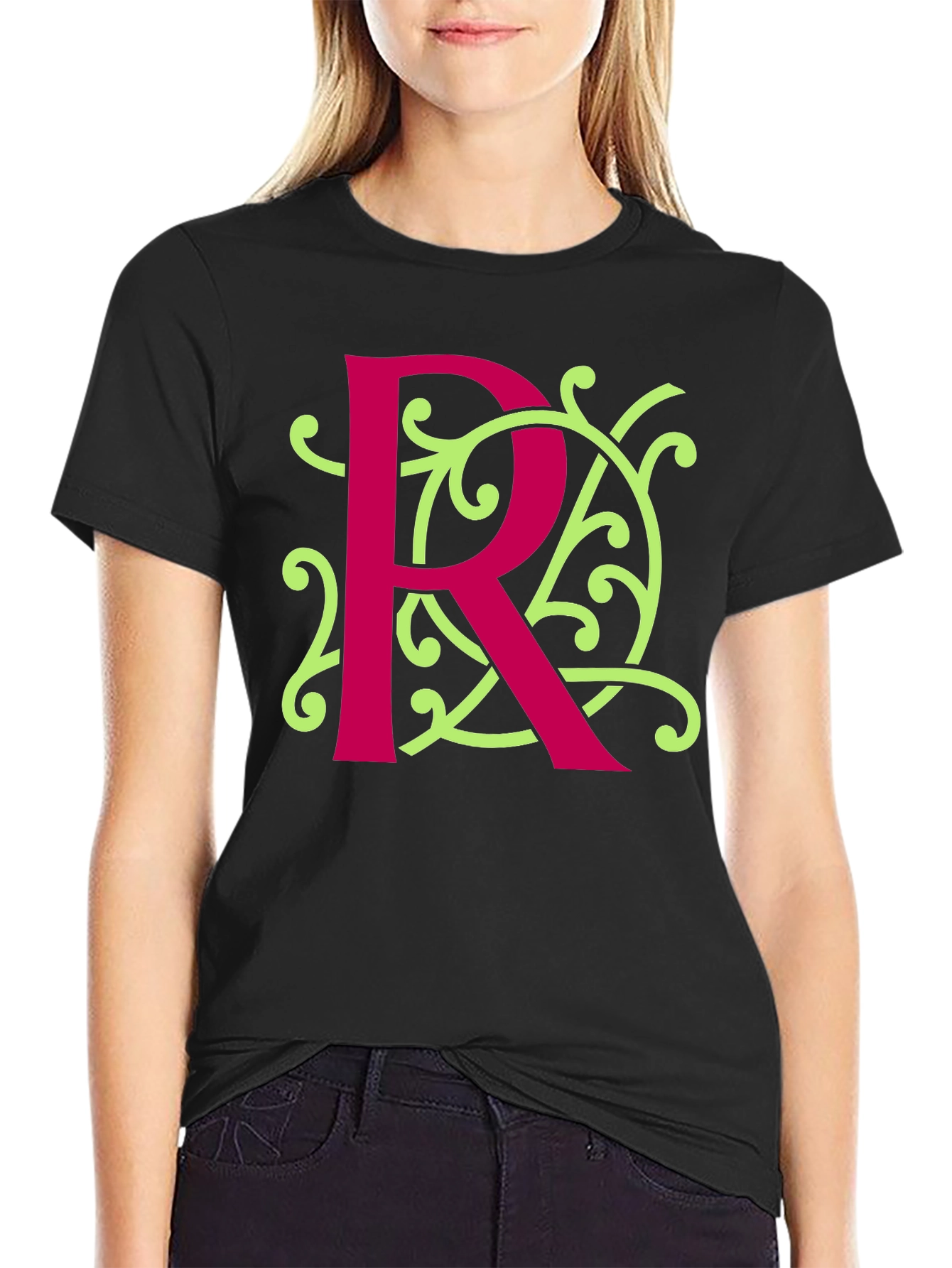Monogram R Graphic Tee - Black Cotton Blend