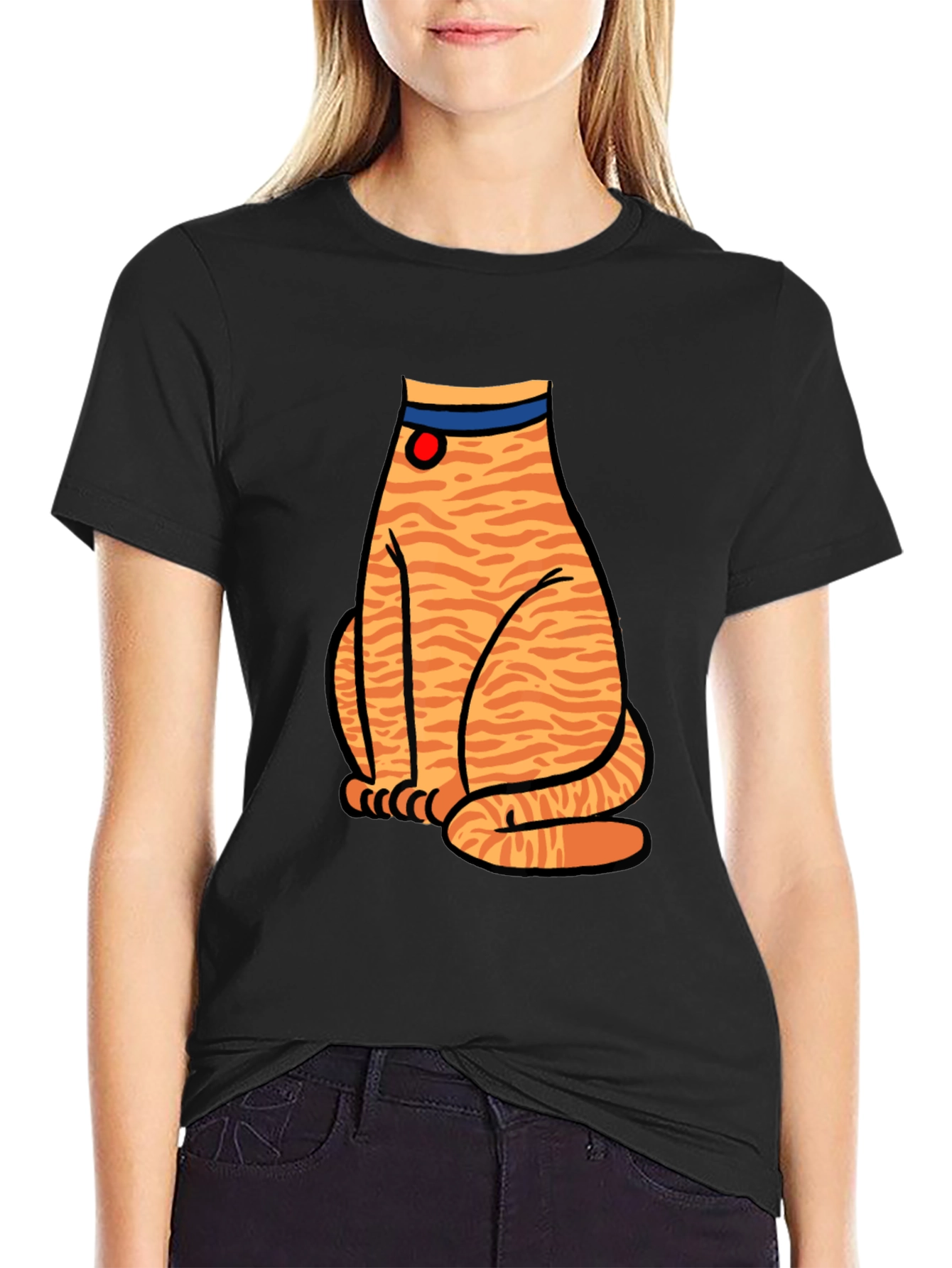 Striped Cat Graphic T-Shirt - Unisex Black Tee
