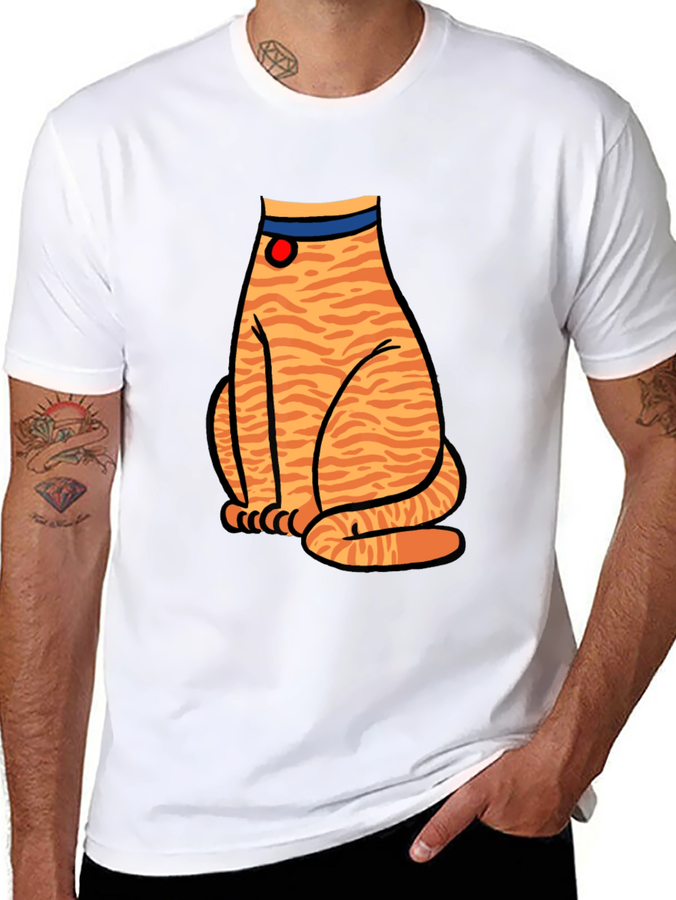 Striped Cat Graphic T-Shirt - Unisex Black Tee