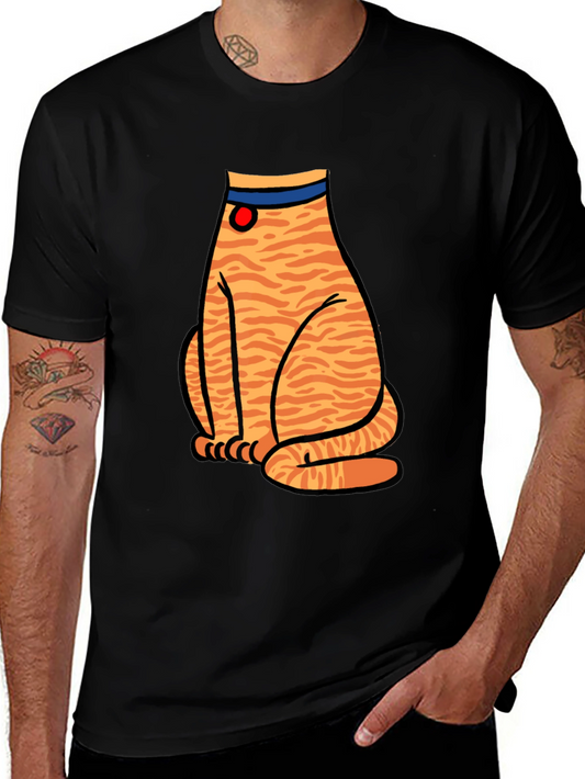 Striped Cat Graphic T-Shirt - Unisex Black Tee