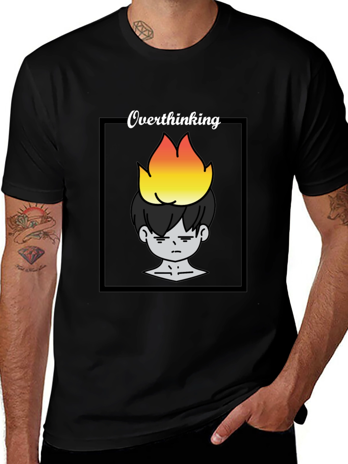 Overthinking Graphic Print Tee - Unisex Black T-Shirt