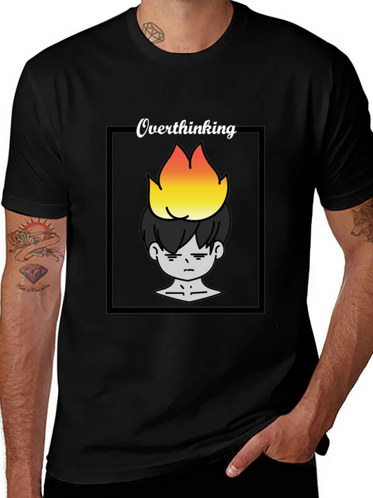Overthinking Graphic Print Tee - Unisex Black T-Shirt