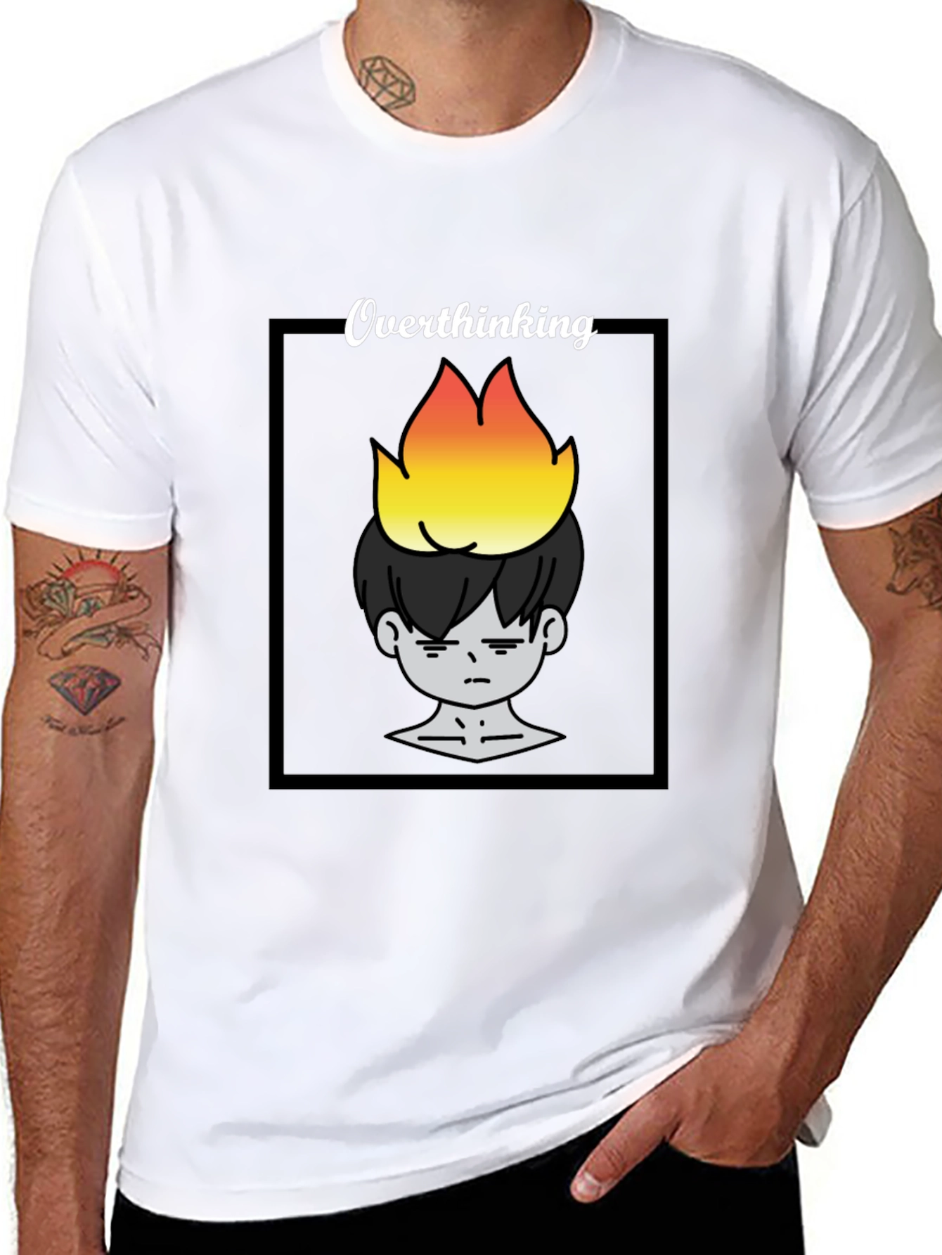 Overthinking Graphic Print Tee - Unisex Black T-Shirt