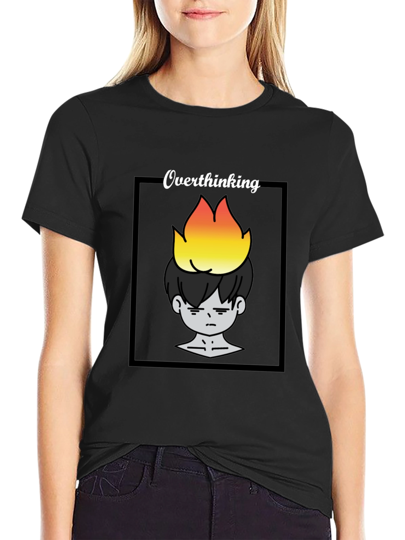 Overthinking Graphic Print Tee - Unisex Black T-Shirt