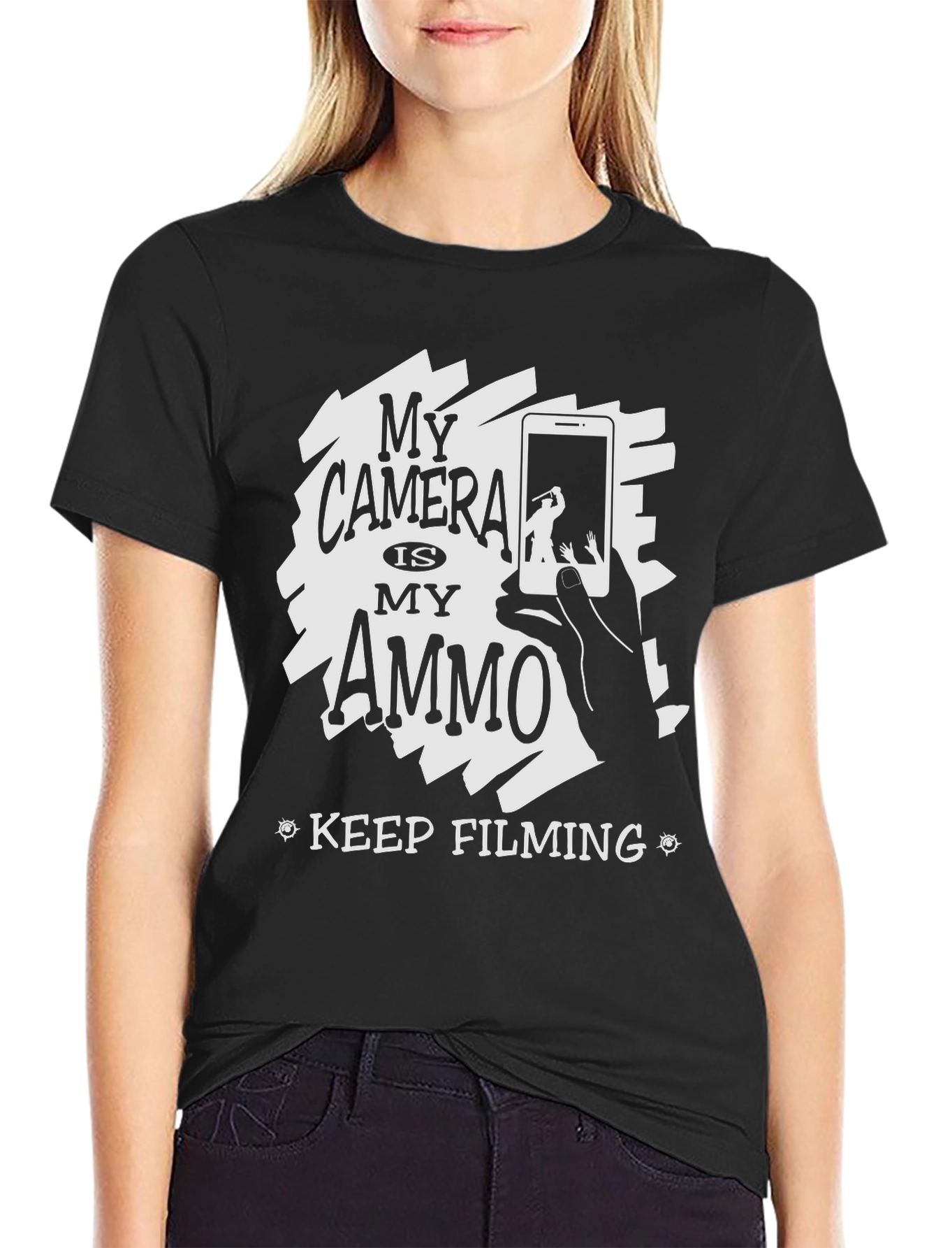 My Camera Is My Ammo Black T-Shirt