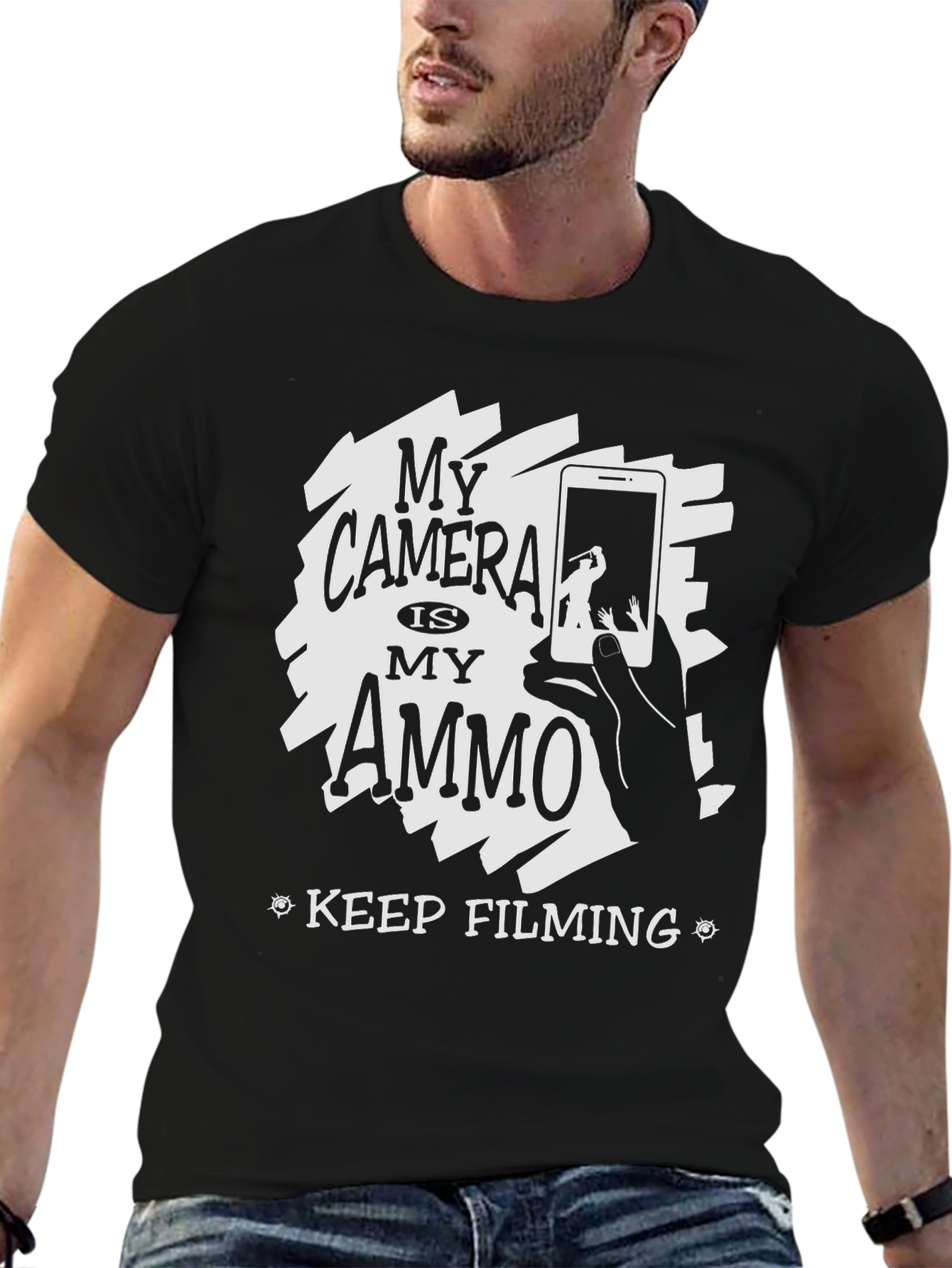 My Camera Is My Ammo Black T-Shirt
