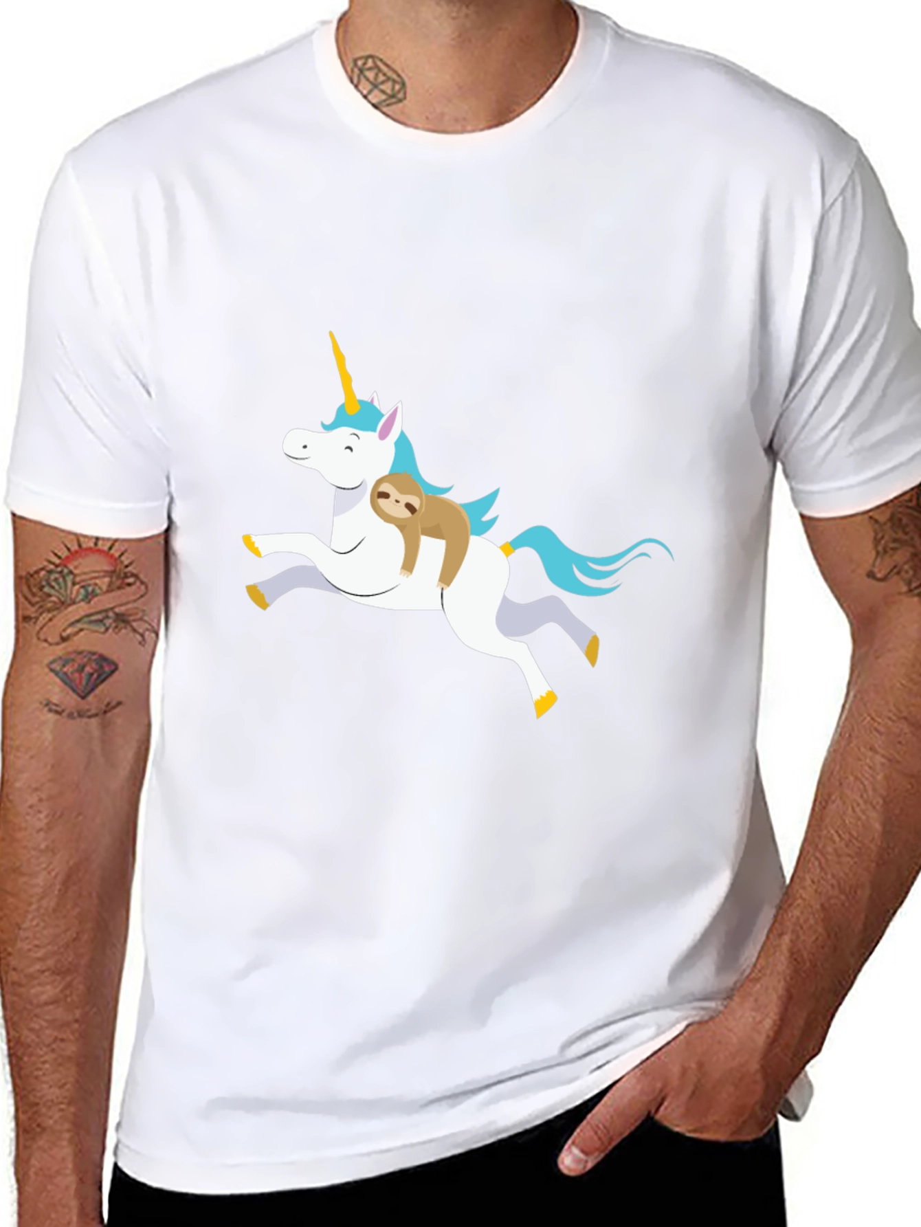 Unicorn Sloth Graphic T-Shirt Black