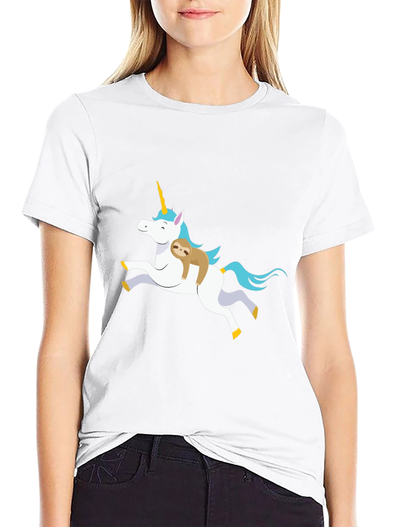 Unicorn Sloth Graphic T-Shirt Black