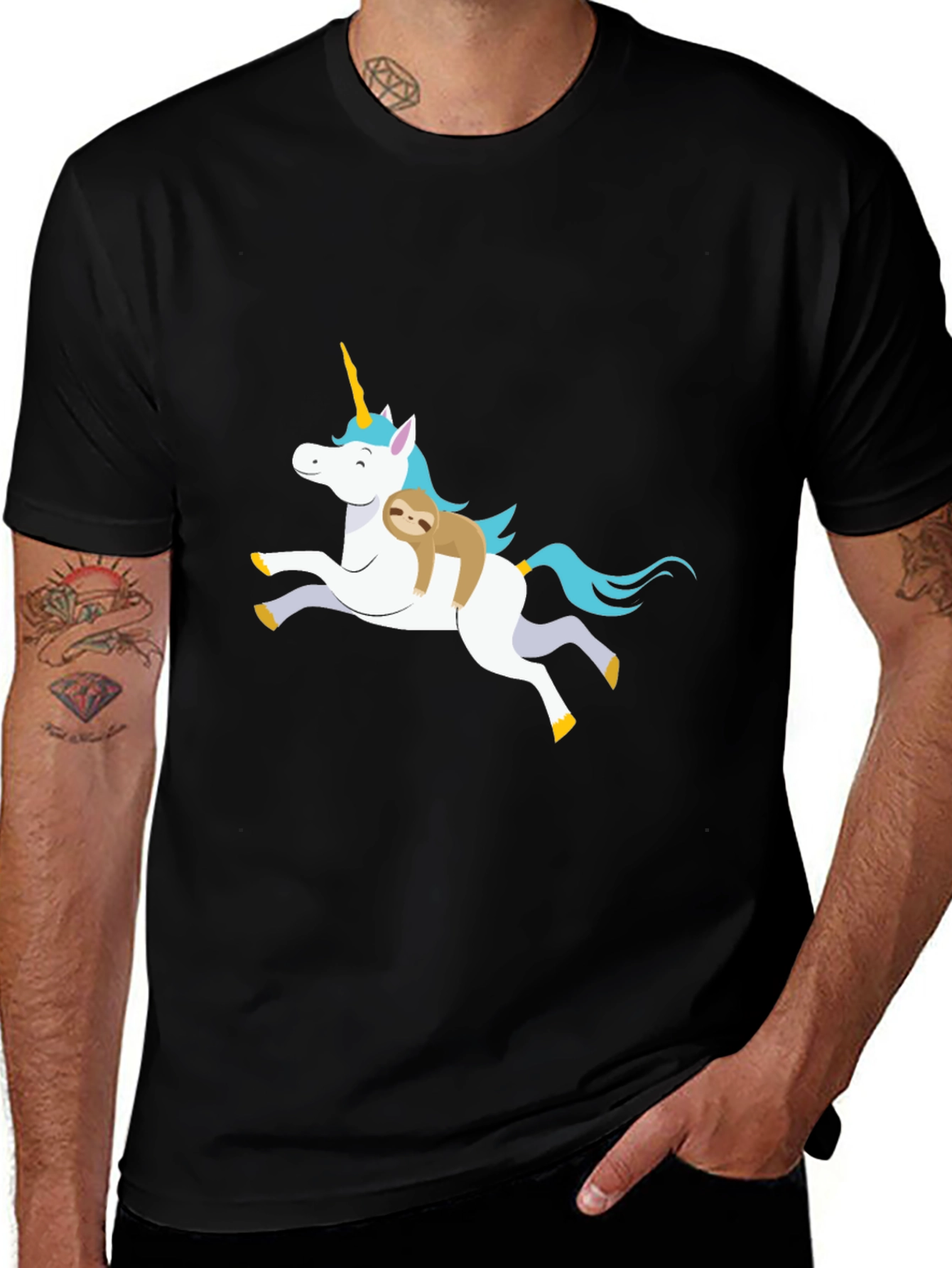 Unicorn Sloth Graphic T-Shirt Black