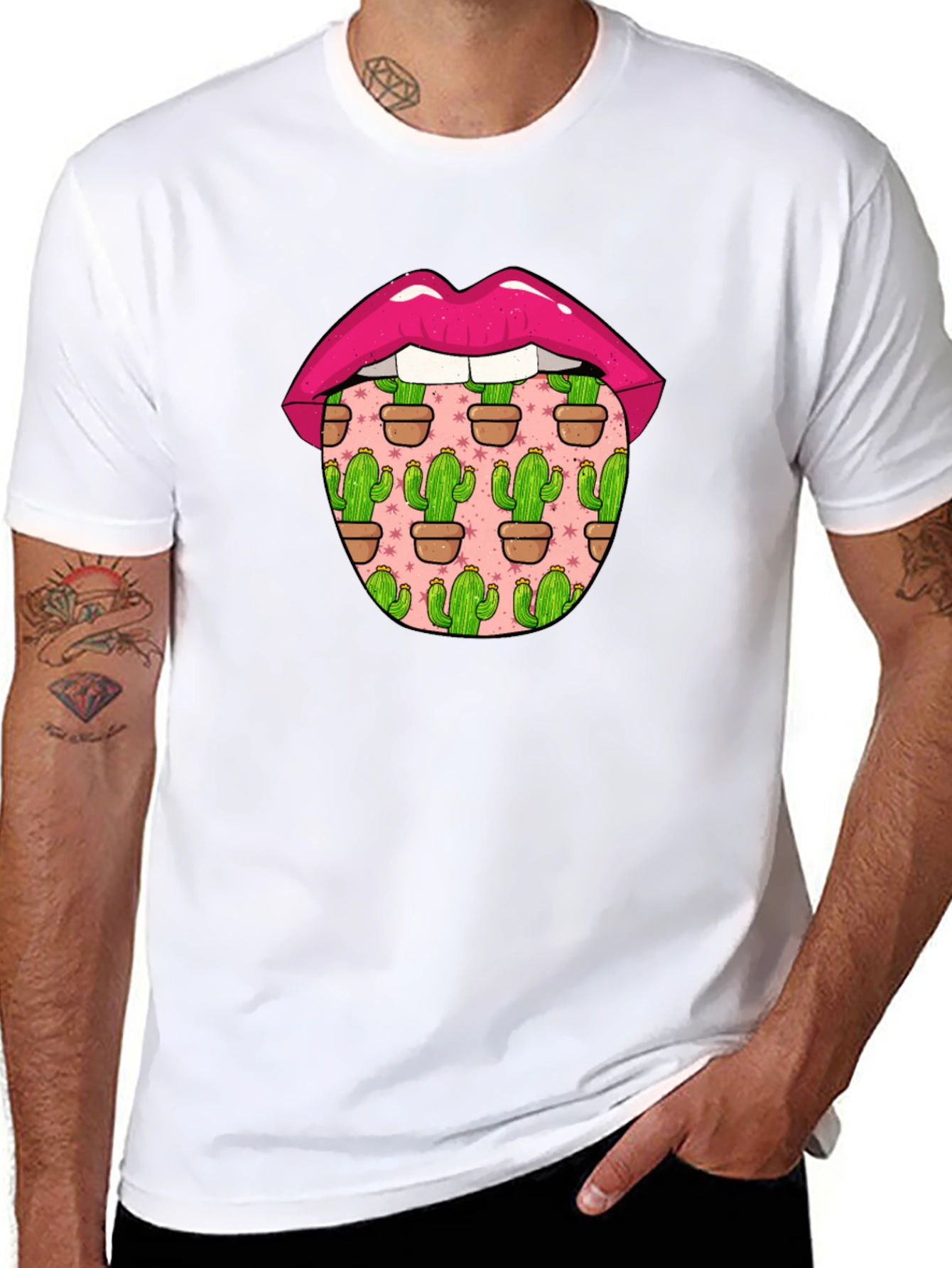 Cactus Tongue Graphic Tee - Novelty Lip Design