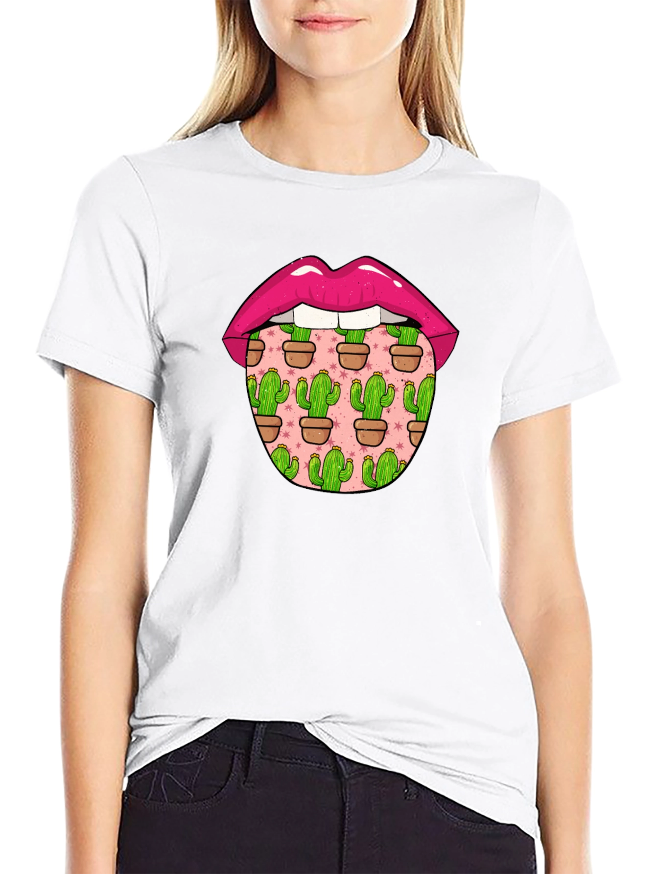 Cactus Tongue Graphic Tee - Novelty Lip Design