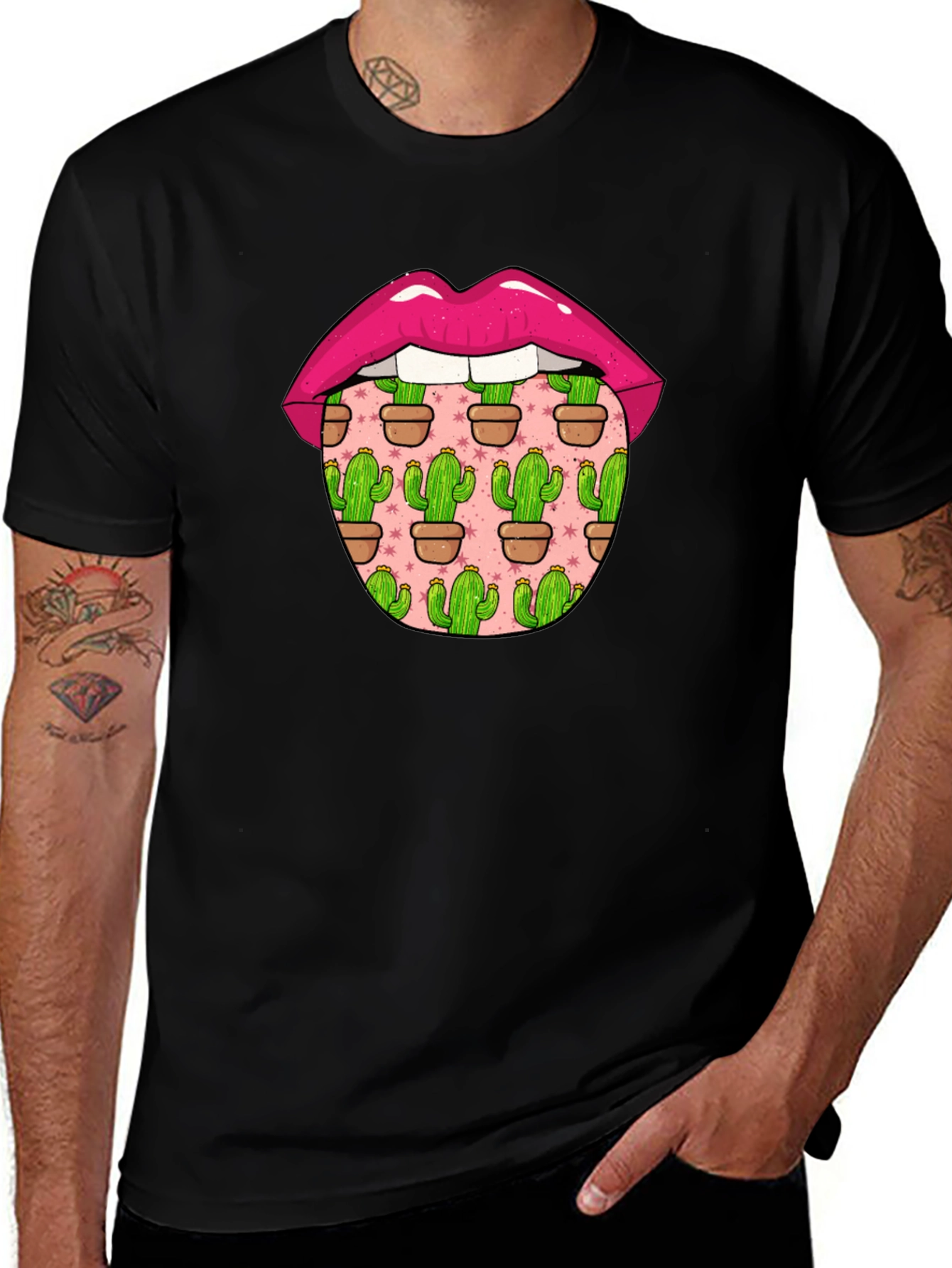 Cactus Tongue Graphic Tee - Novelty Lip Design