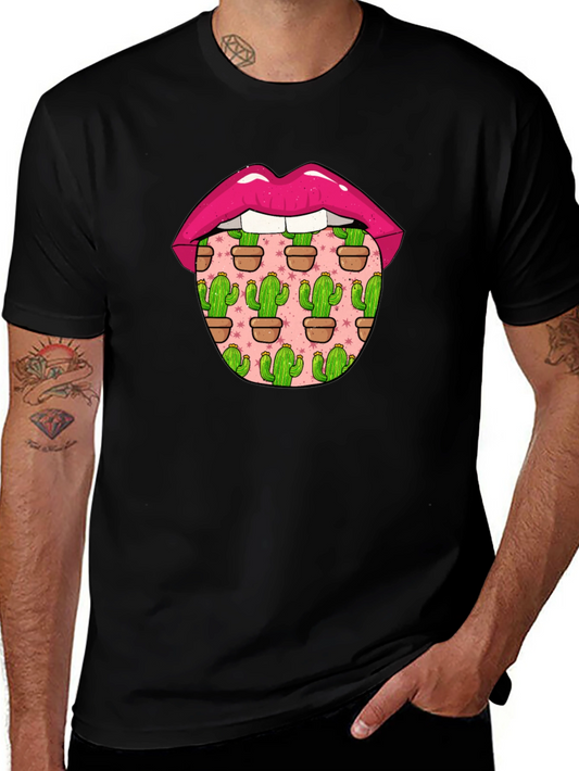 Cactus Tongue Graphic Tee - Novelty Lip Design