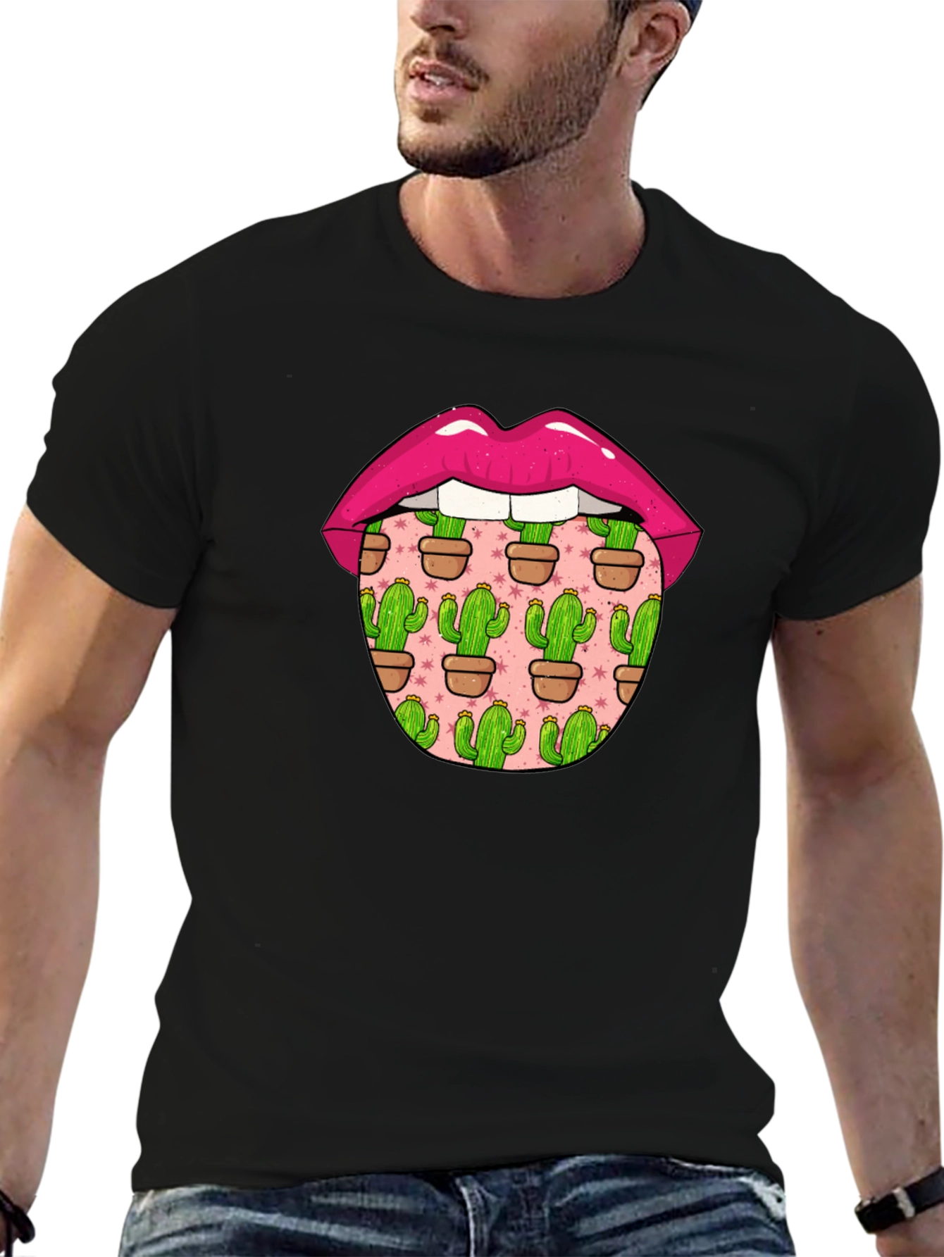 Cactus Tongue Graphic Tee - Novelty Lip Design