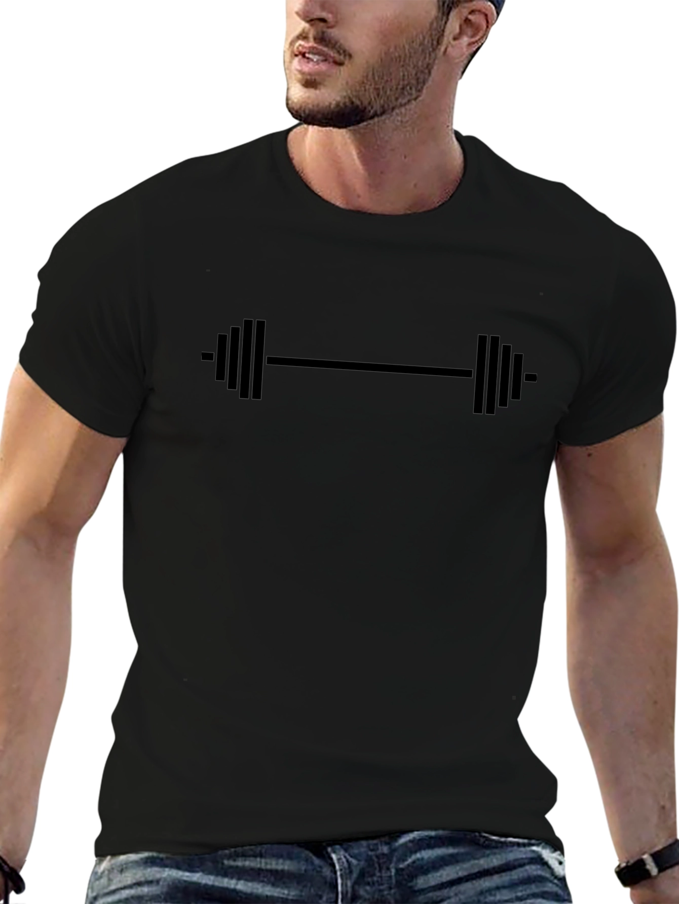 Black Gym Barbell Graphic Tee - Workout Shirt